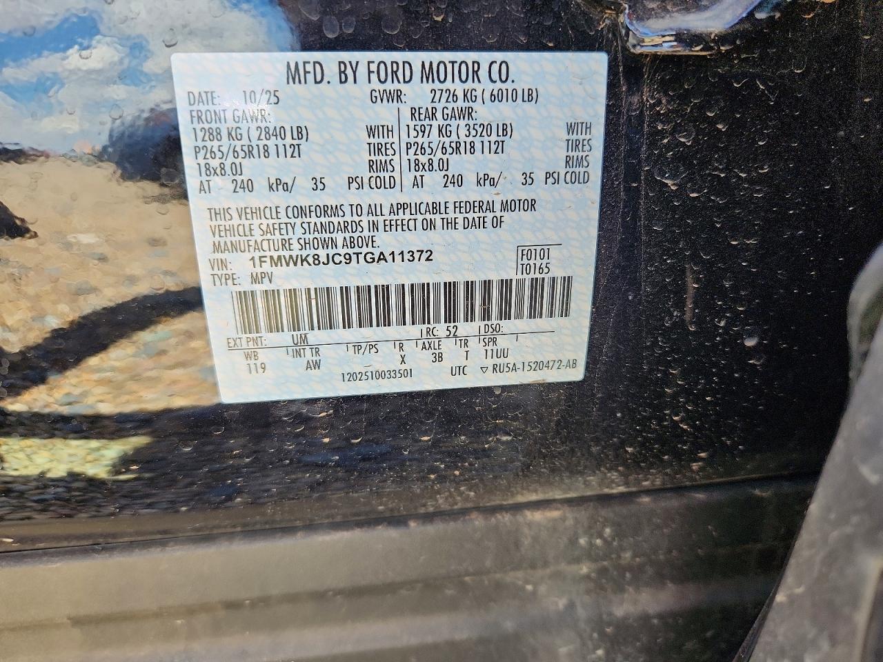 2026 Ford Explorer Tremor Black vin: 1FMWK8JC9TGA11372