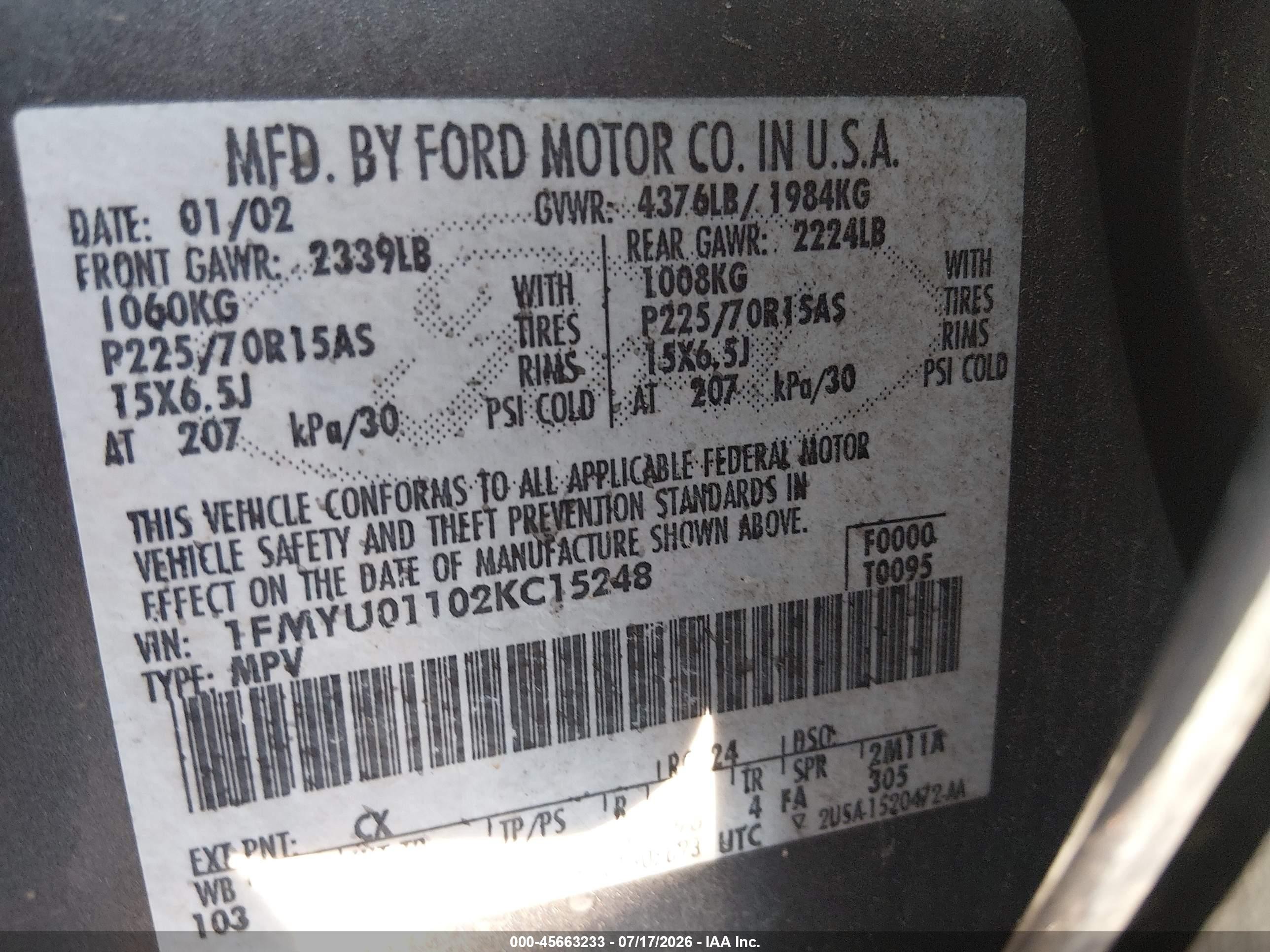 2002 Ford Escape Xls Gray vin: 1FMYU01102KC15248