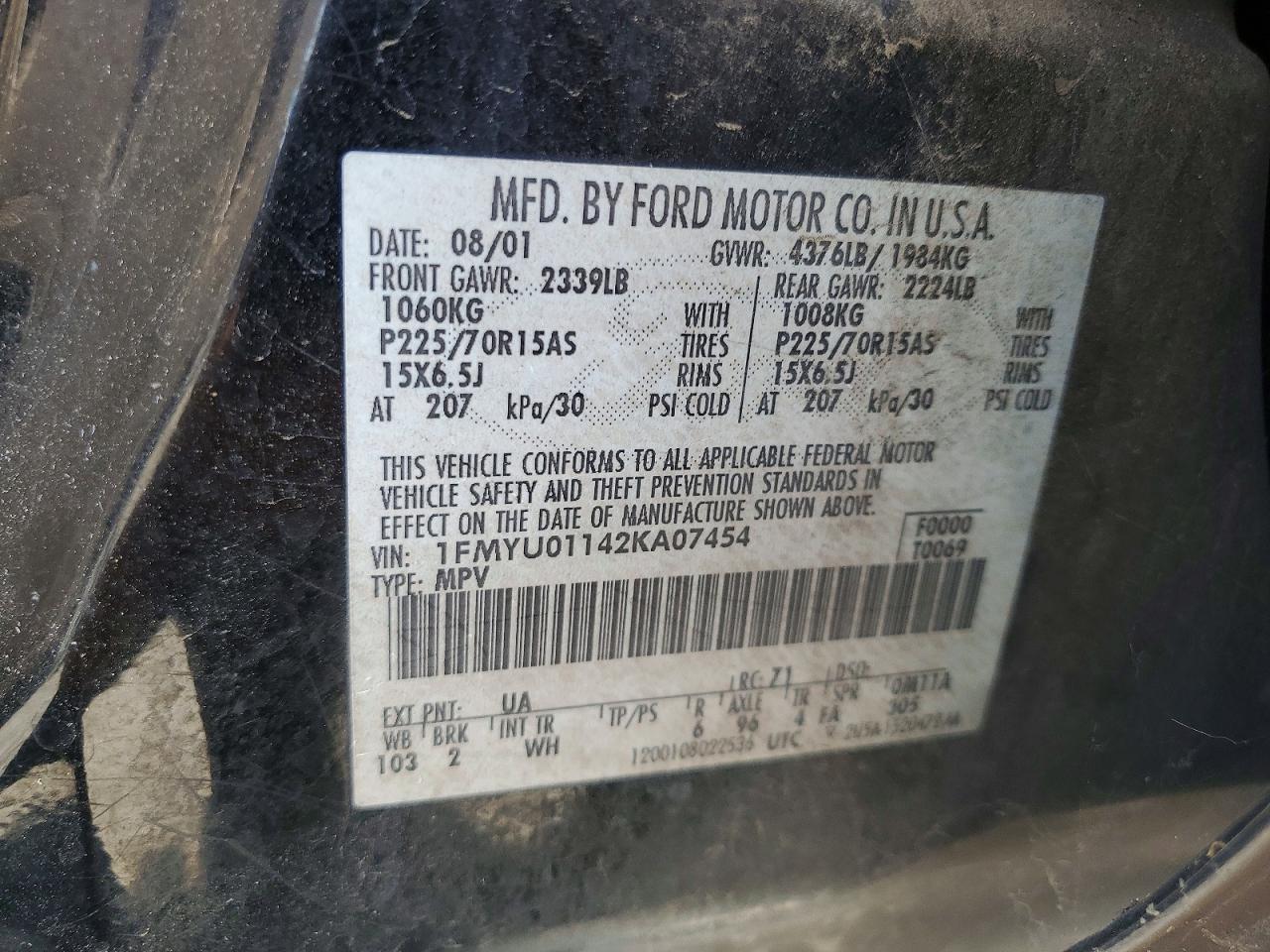 2002 Ford Escape Xls Черный vin: 1FMYU01142KA07454