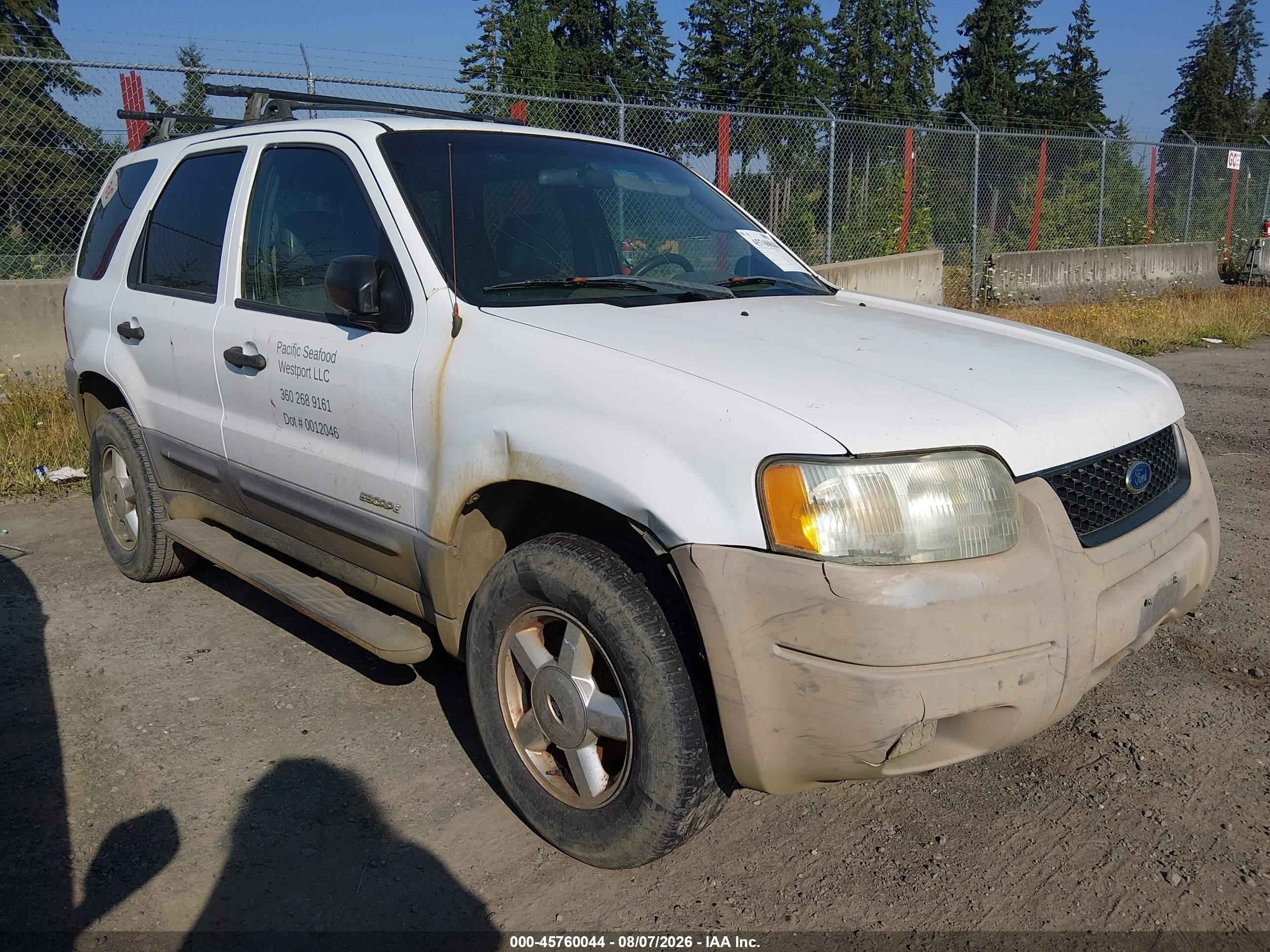 2002 Ford Escape Xls White vin: 1FMYU01B12KA70150