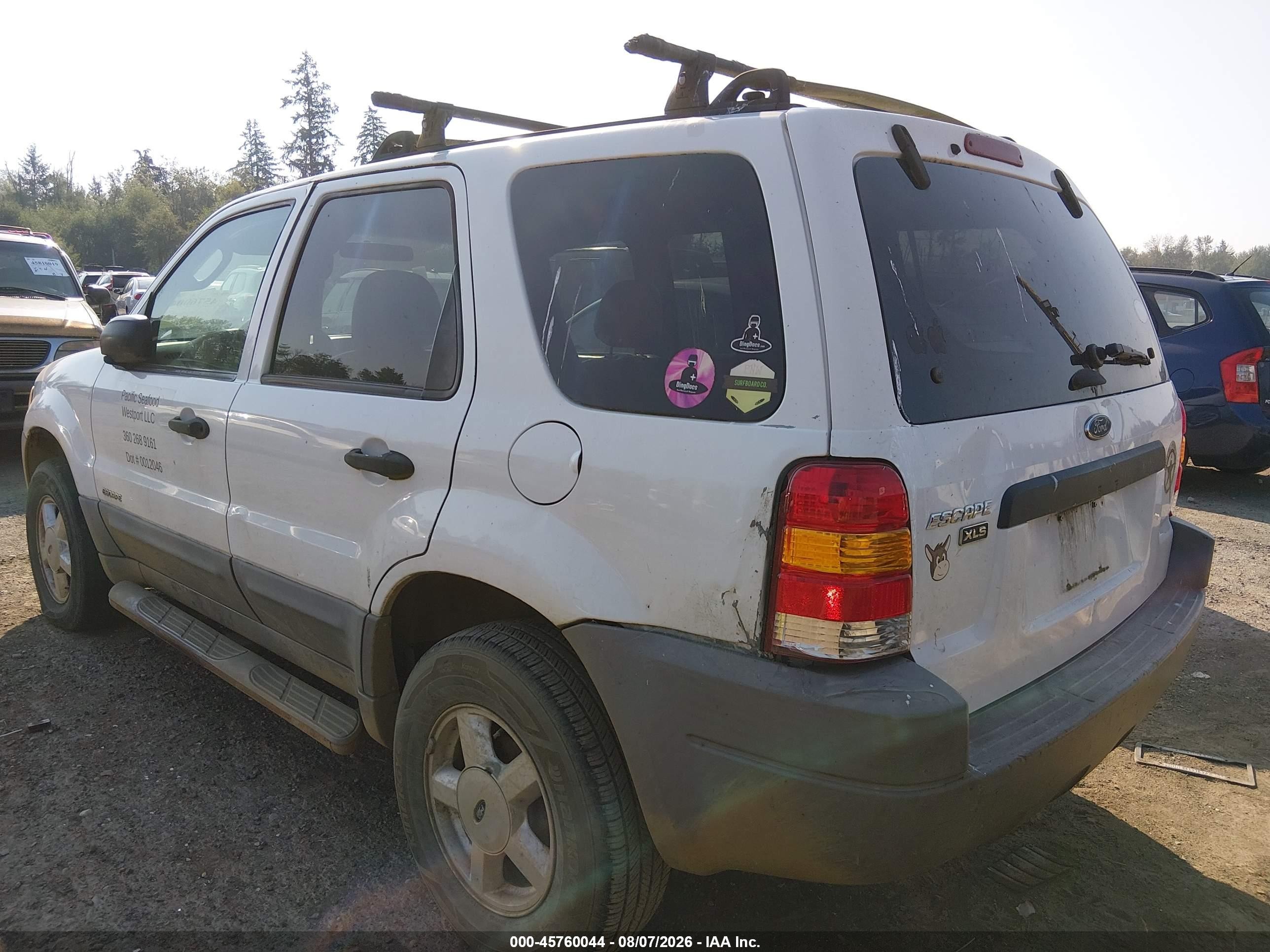2002 Ford Escape Xls White vin: 1FMYU01B12KA70150