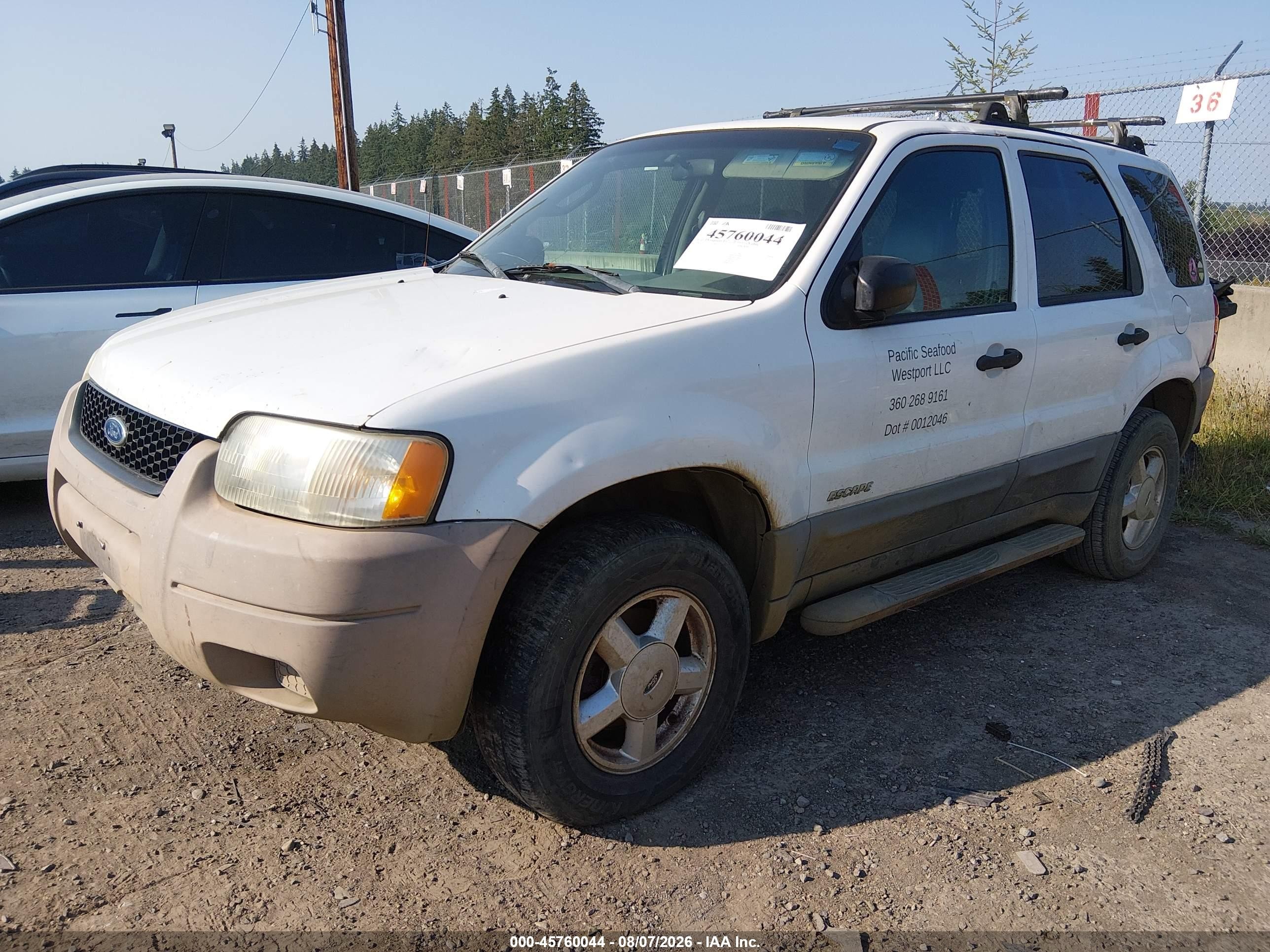 2002 Ford Escape Xls White vin: 1FMYU01B12KA70150