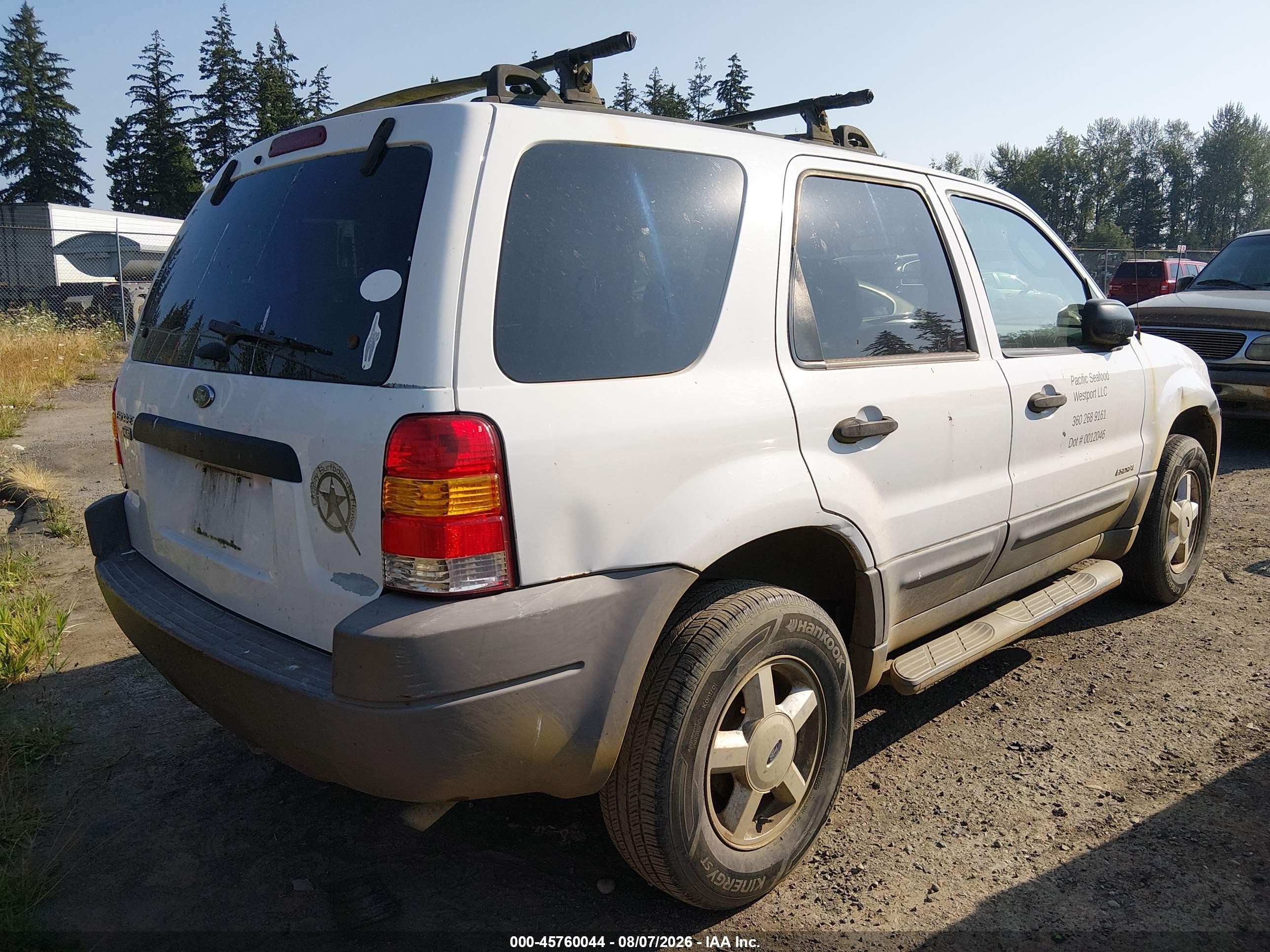 2002 Ford Escape Xls White vin: 1FMYU01B12KA70150