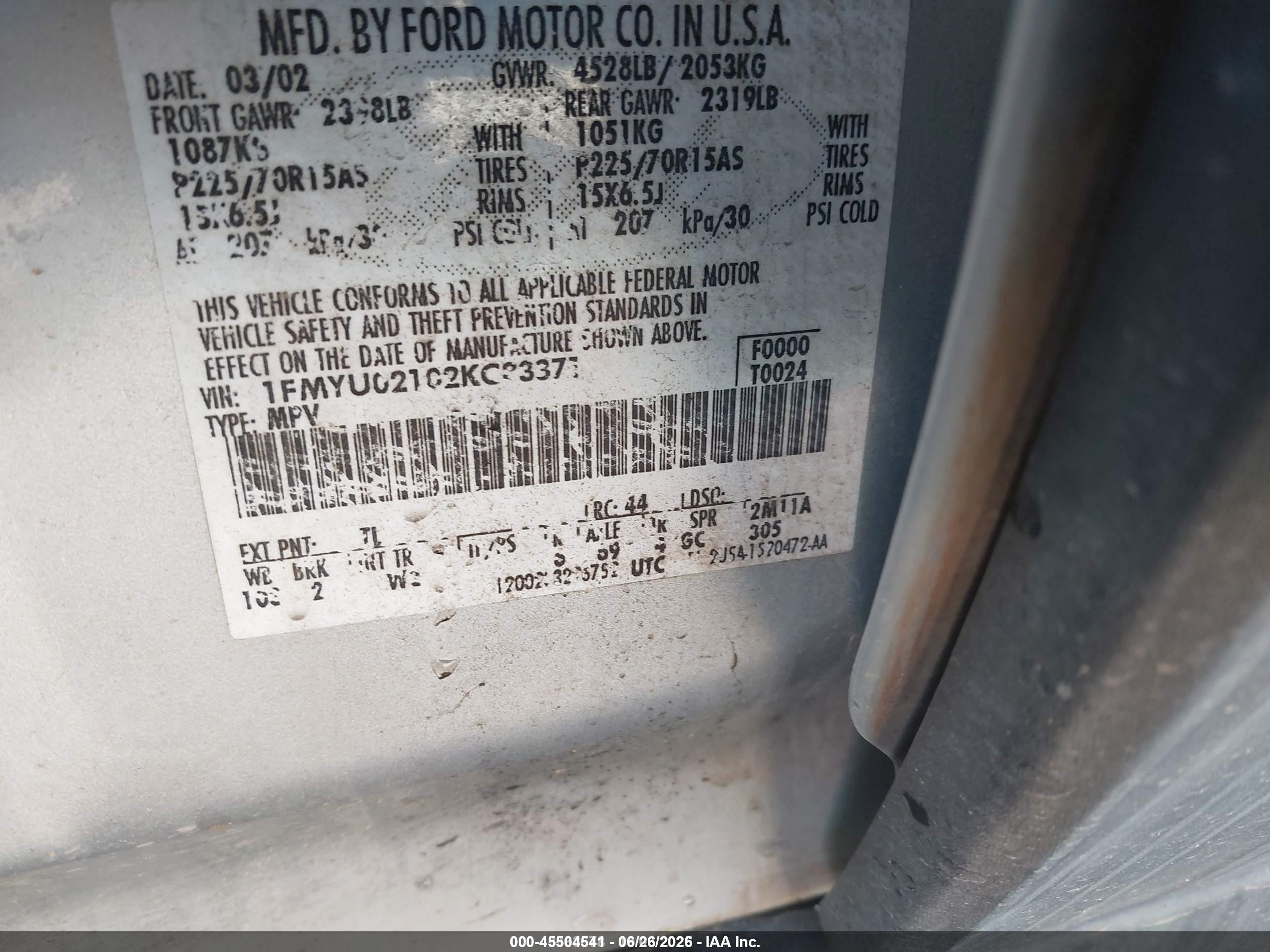 2002 Ford Escape Xls Silver vin: 1FMYU02102KC83371
