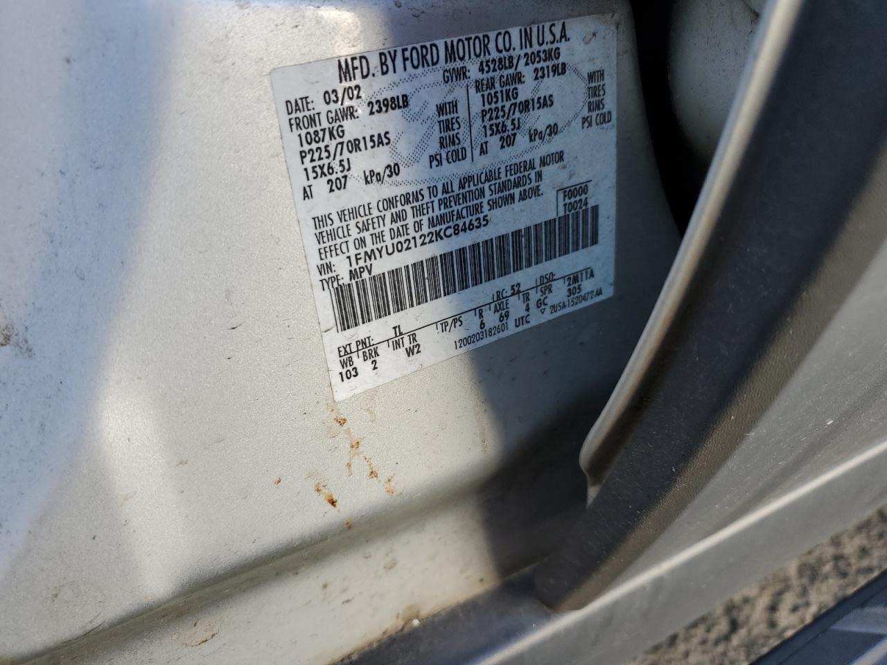 2002 Ford Escape Xls Silver vin: 1FMYU02122KC84635