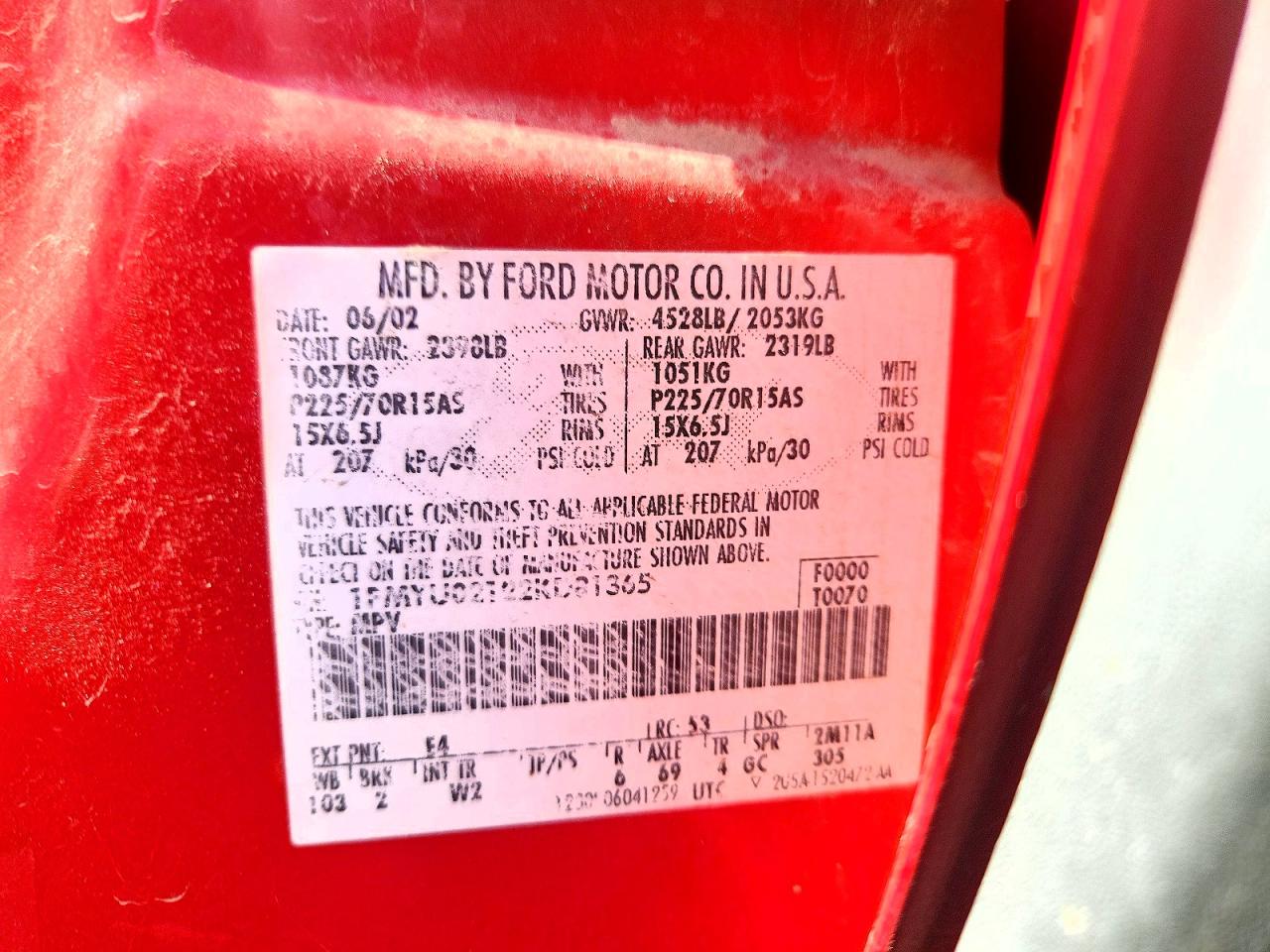 2002 Ford Escape Xls Red vin: 1FMYU02122KD81365