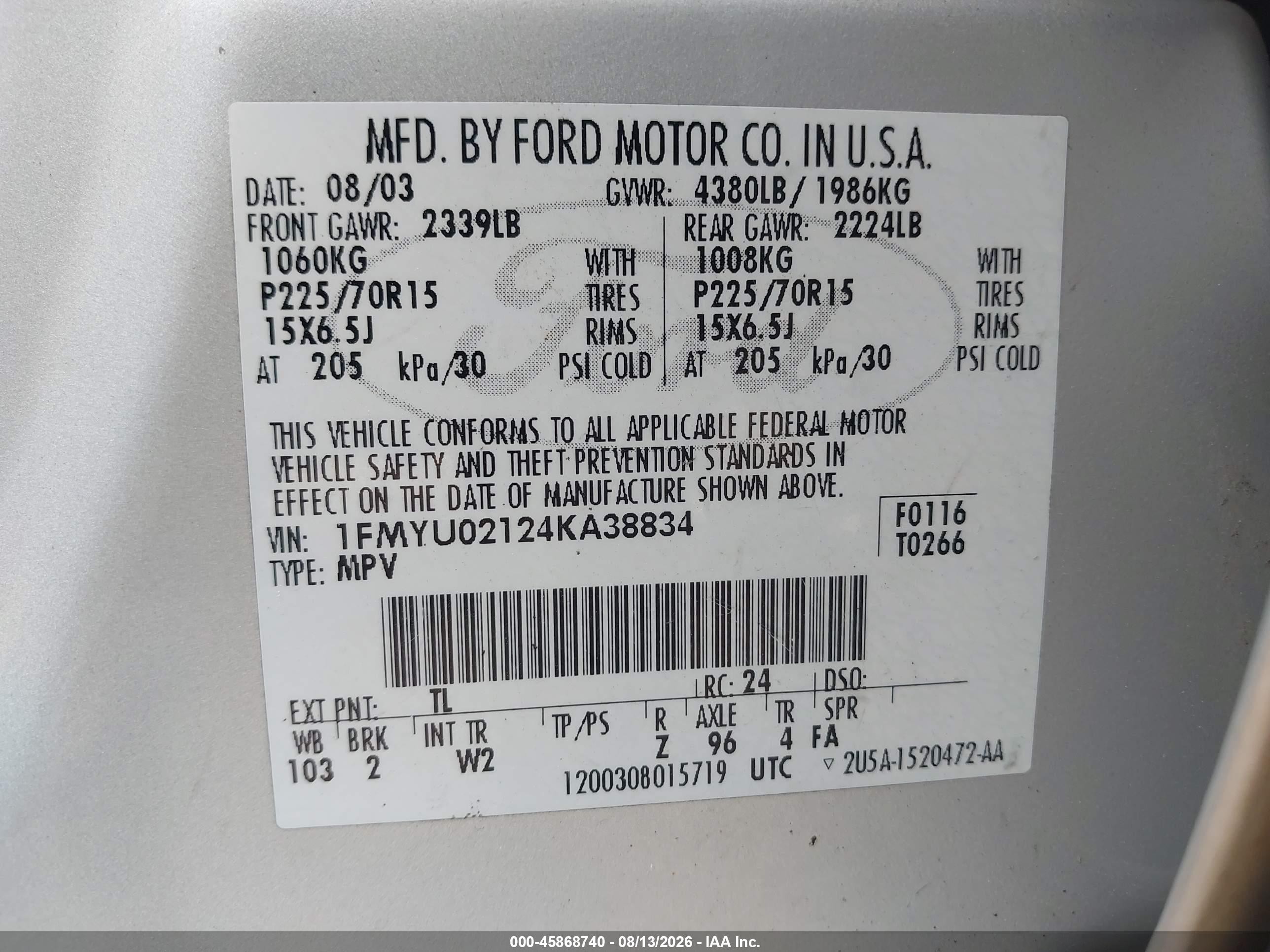 2004 Ford Escape Xls Gray vin: 1FMYU02124KA38834