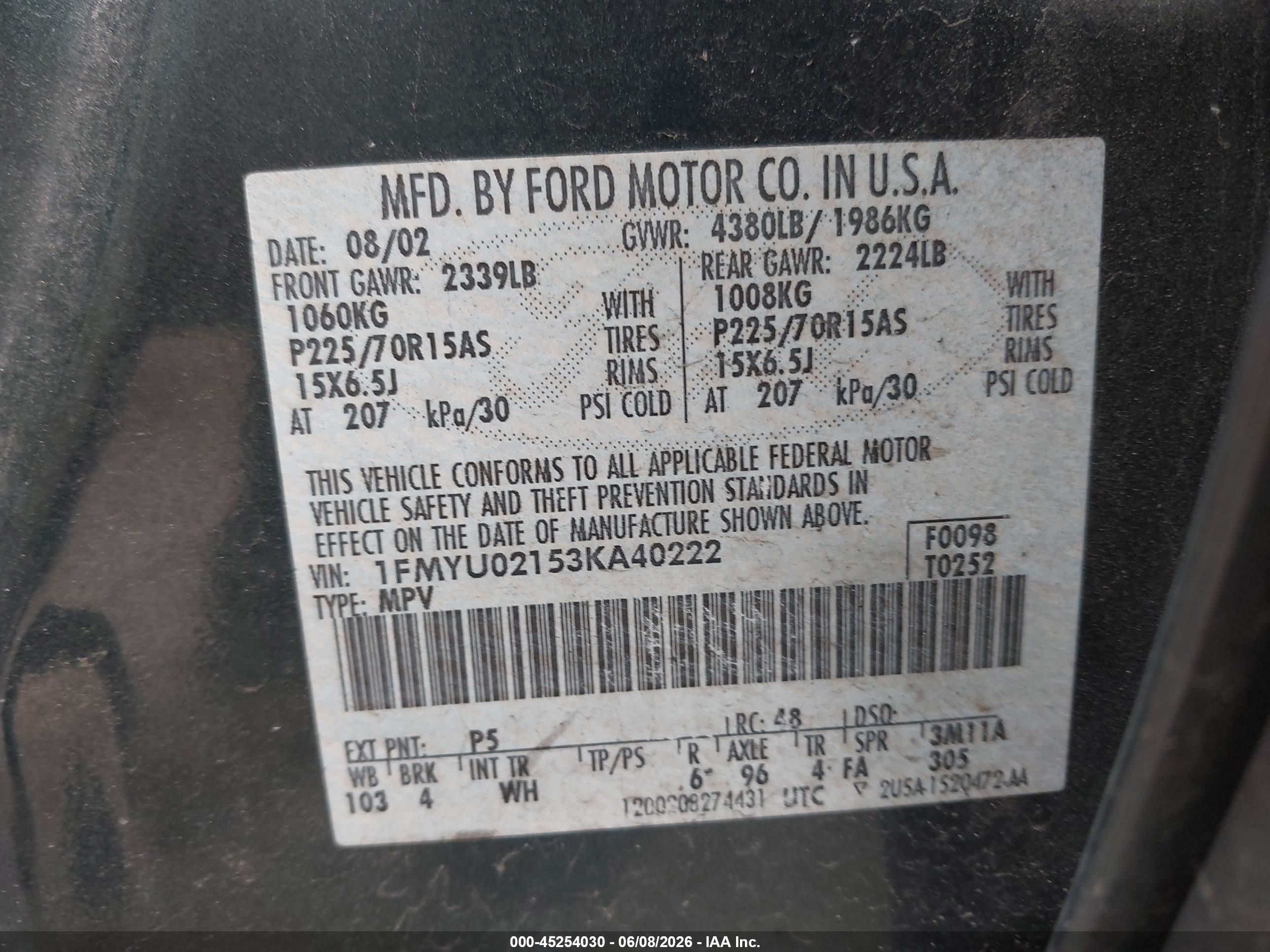 2003 Ford Escape Xls Green vin: 1FMYU02153KA40222