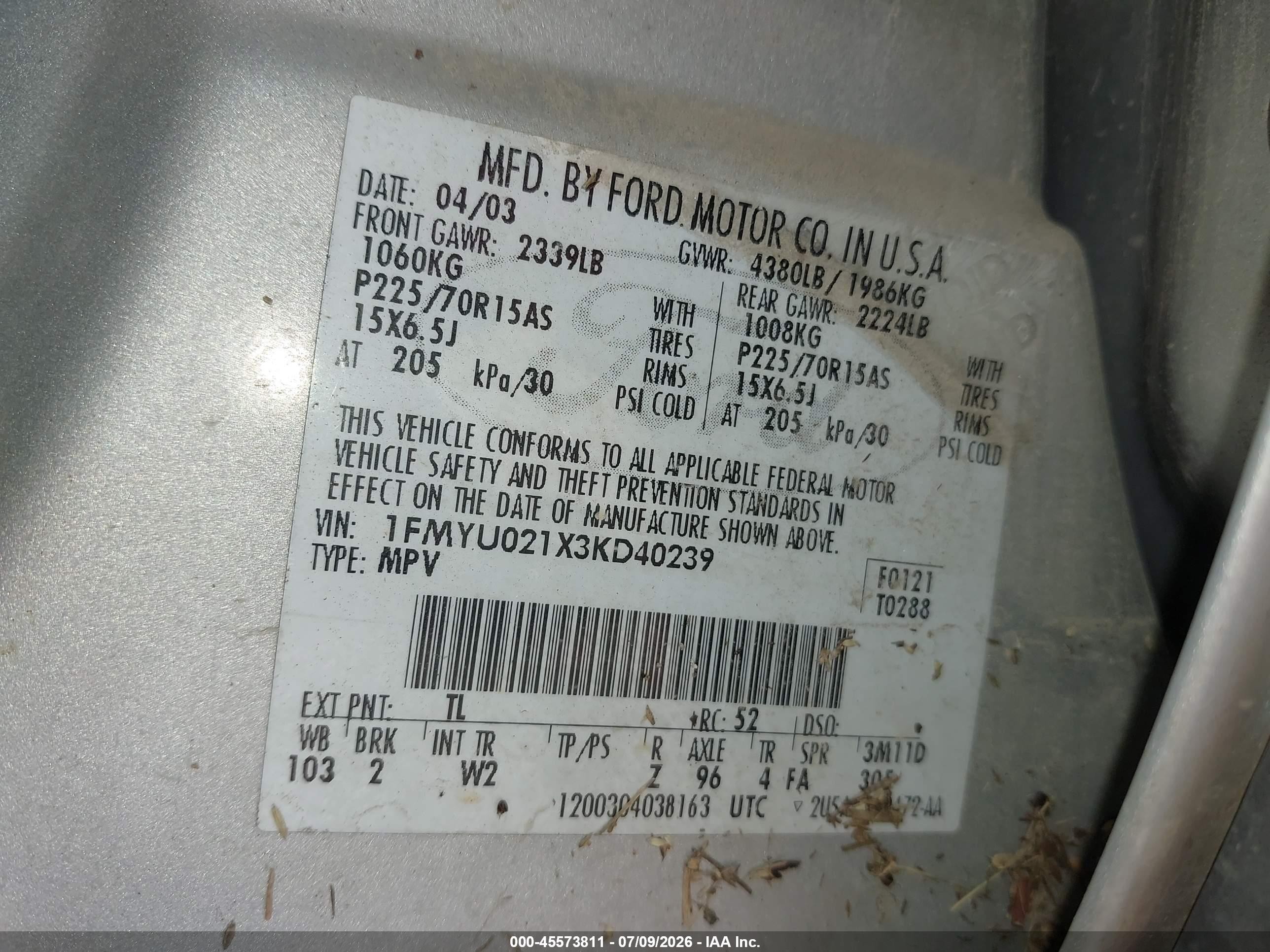 2003 Ford Escape Xls Серебряный vin: 1FMYU021X3KD40239