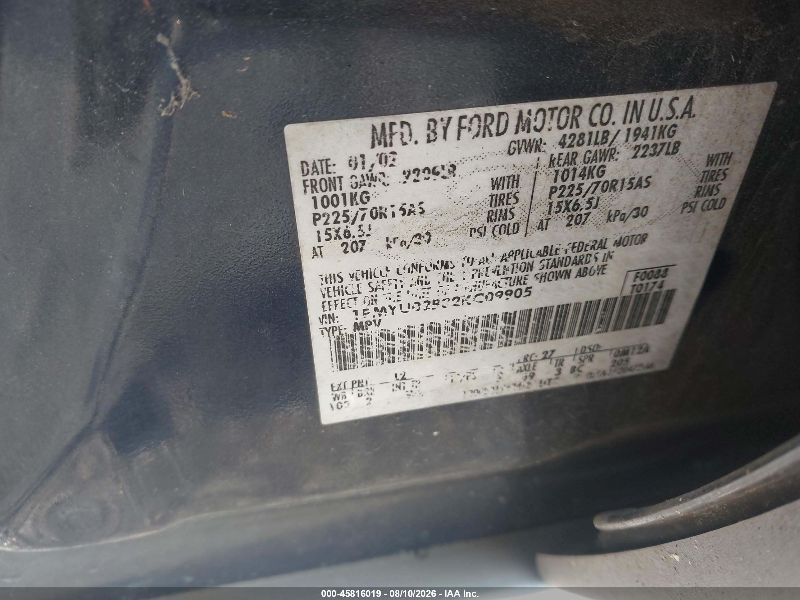 2002 Ford Escape Xls Blue vin: 1FMYU02B32KC09905
