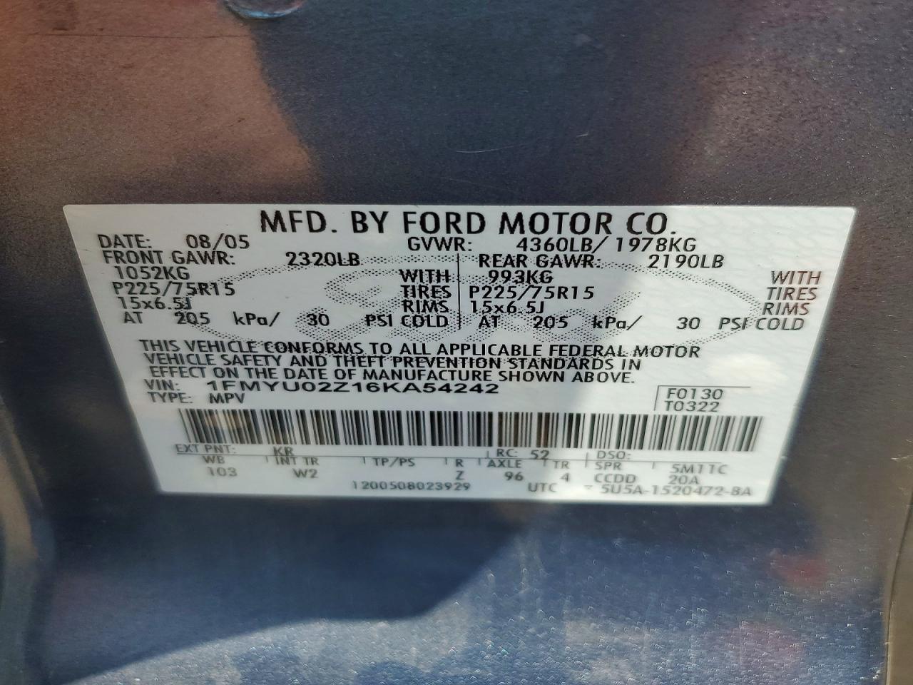 2006 Ford Escape Xls Blue vin: 1FMYU02Z16KA54242