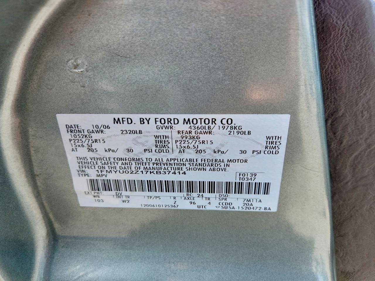 2007 Ford Escape Xls Turquoise vin: 1FMYU02Z17KB37414