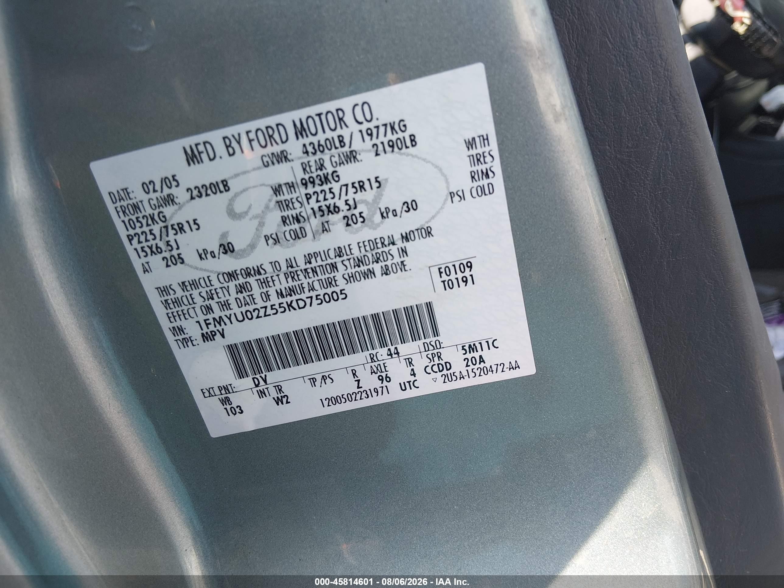 2005 Ford Escape Xls Light Blue vin: 1FMYU02Z55KD75005