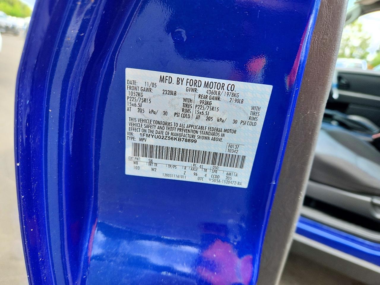 2006 Ford Escape Xls Blue vin: 1FMYU02Z56KB78899