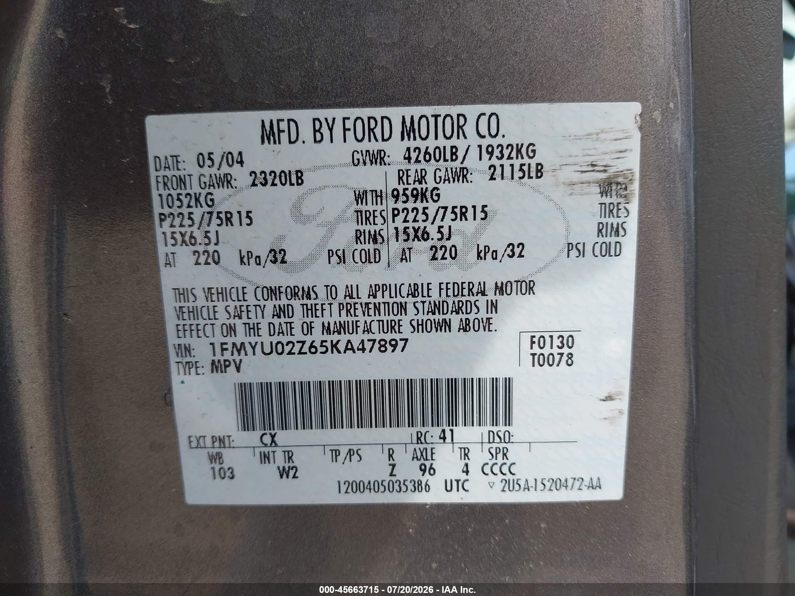 2005 Ford Escape Xls Gray vin: 1FMYU02Z65KA47897