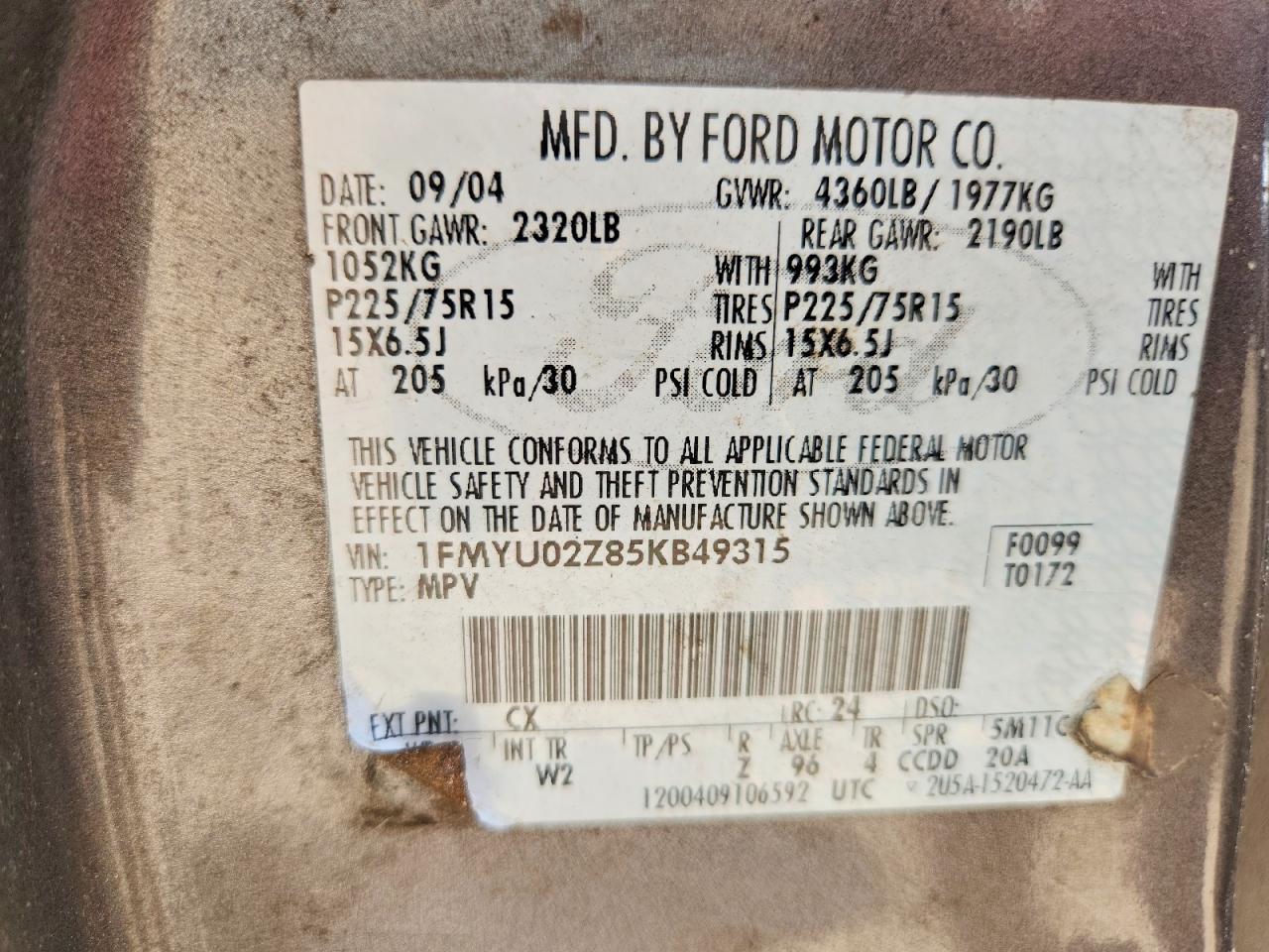 2005 Ford Escape Xls Gray vin: 1FMYU02Z85KB49315