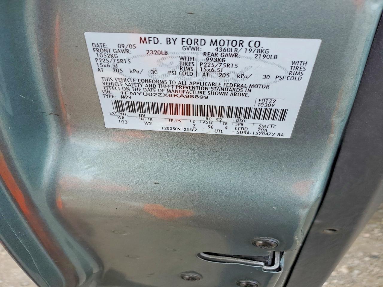 2006 Ford Escape Xls Green vin: 1FMYU02ZX6KA98899