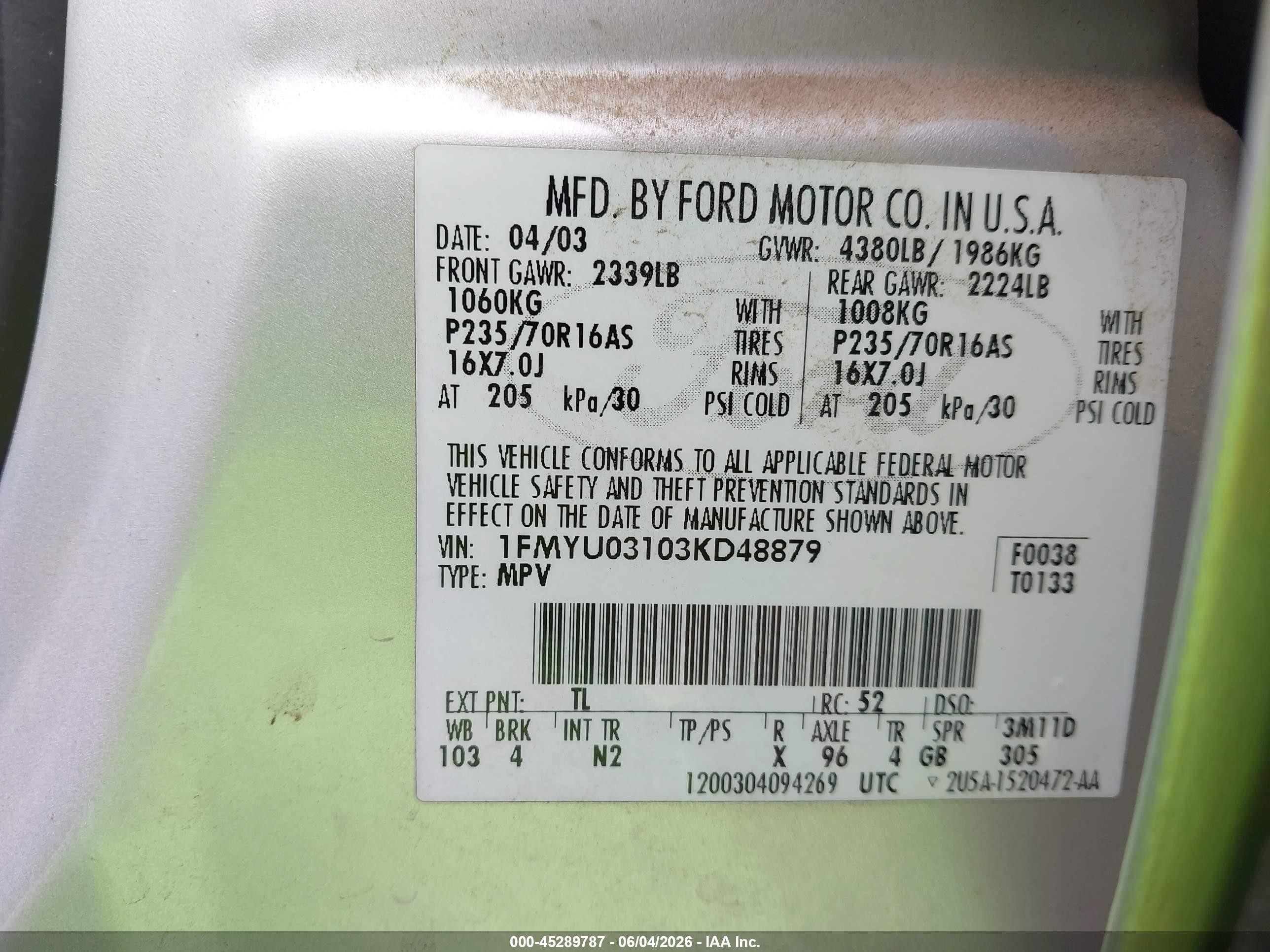 2003 Ford Escape Xlt Gray vin: 1FMYU03103KD48879