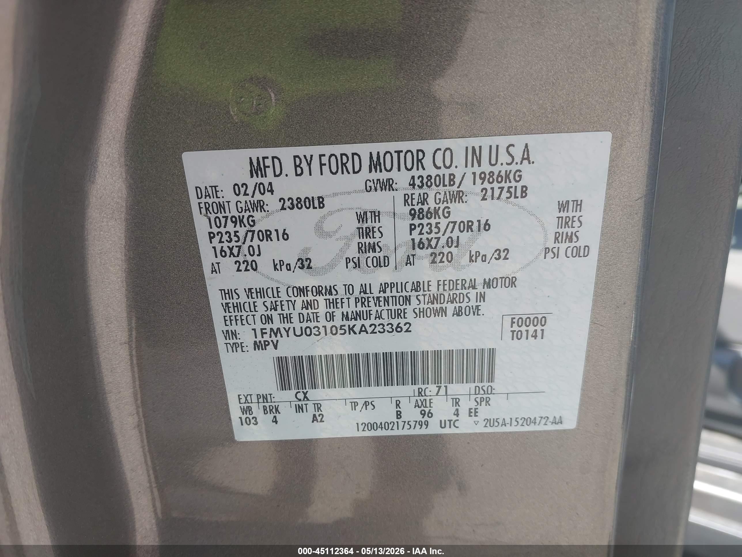 2005 Ford Escape Xlt Gray vin: 1FMYU03105KA23362