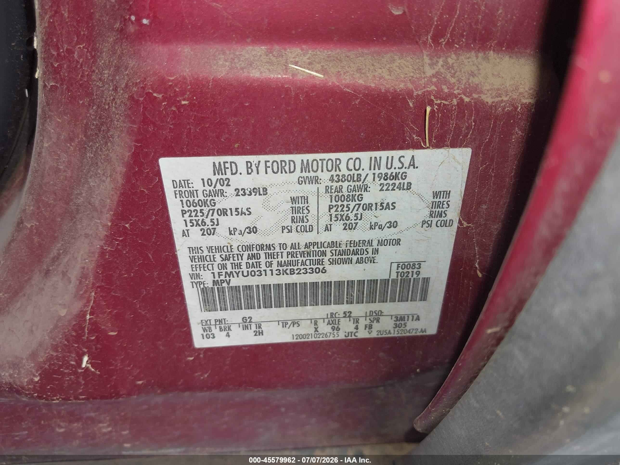 2003 Ford Escape Xlt Maroon vin: 1FMYU03113KB23306