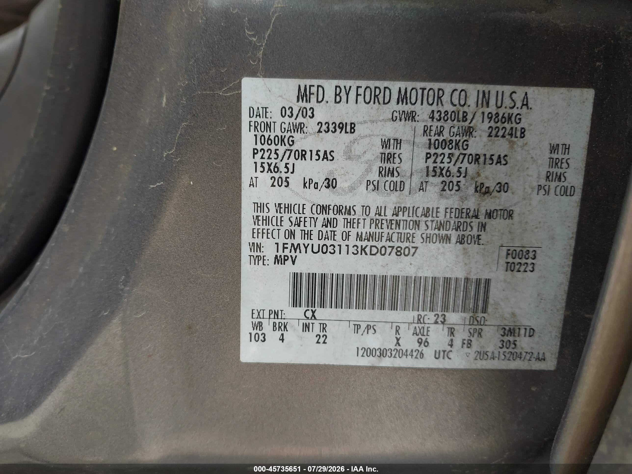 2003 Ford Escape Xlt Gray vin: 1FMYU03113KD07807