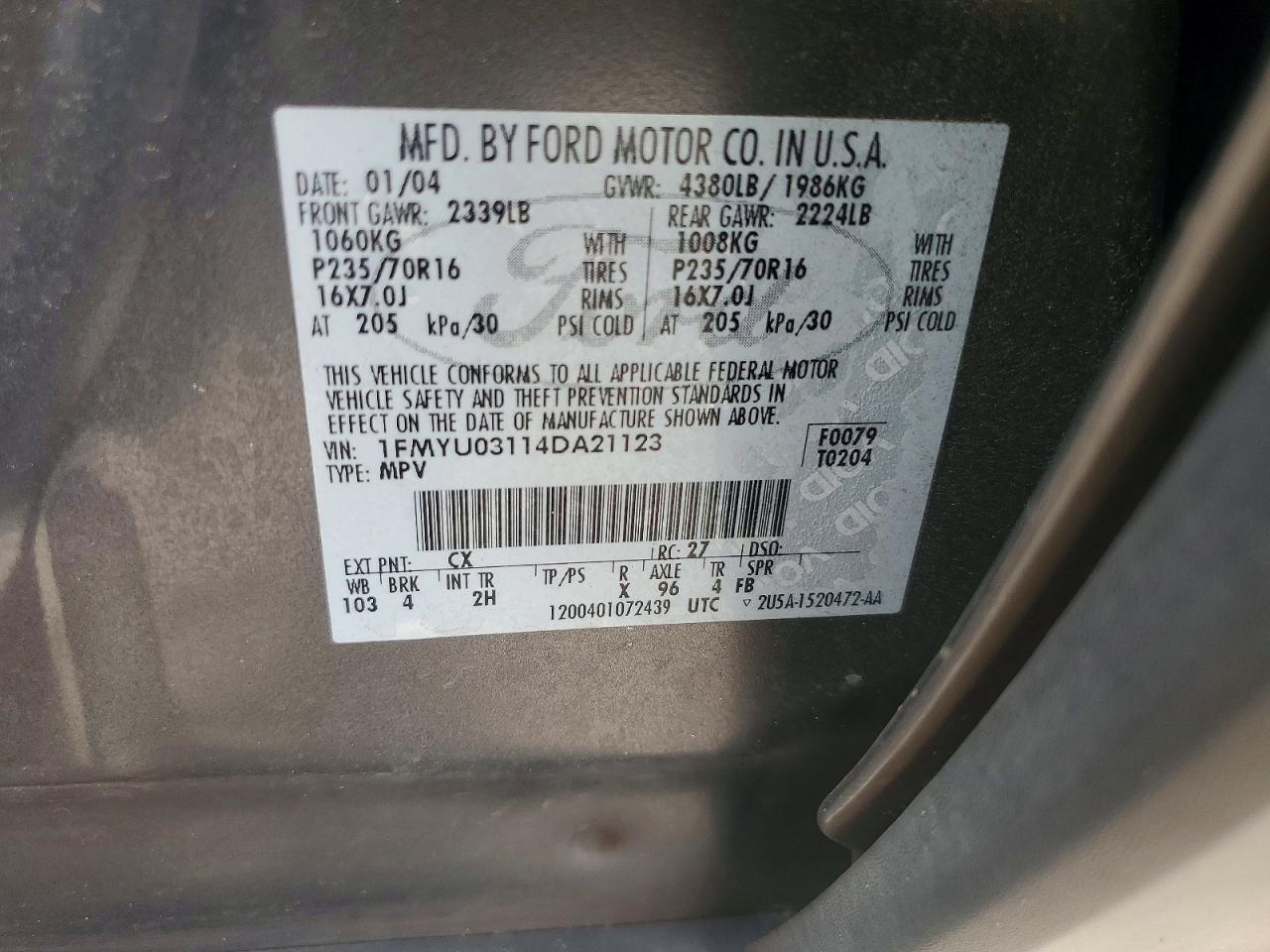 2004 Ford Escape Xlt Gray vin: 1FMYU03114DA21123