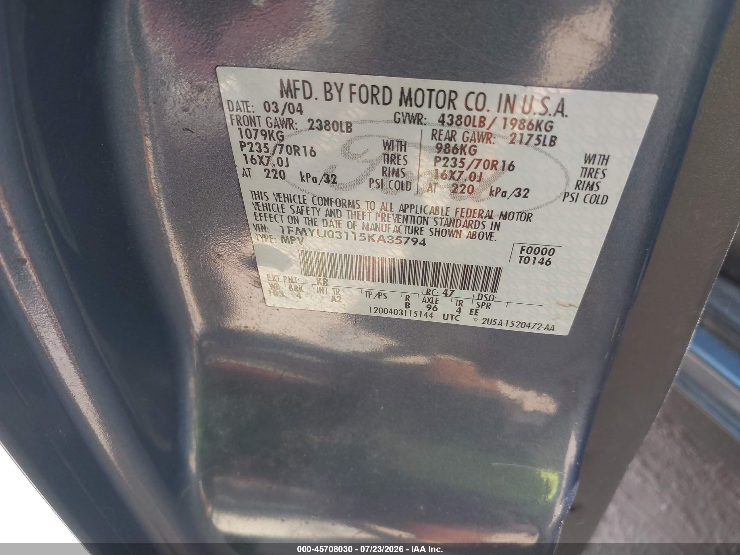 2005 Ford Escape Xlt Blue vin: 1FMYU03115KA35794