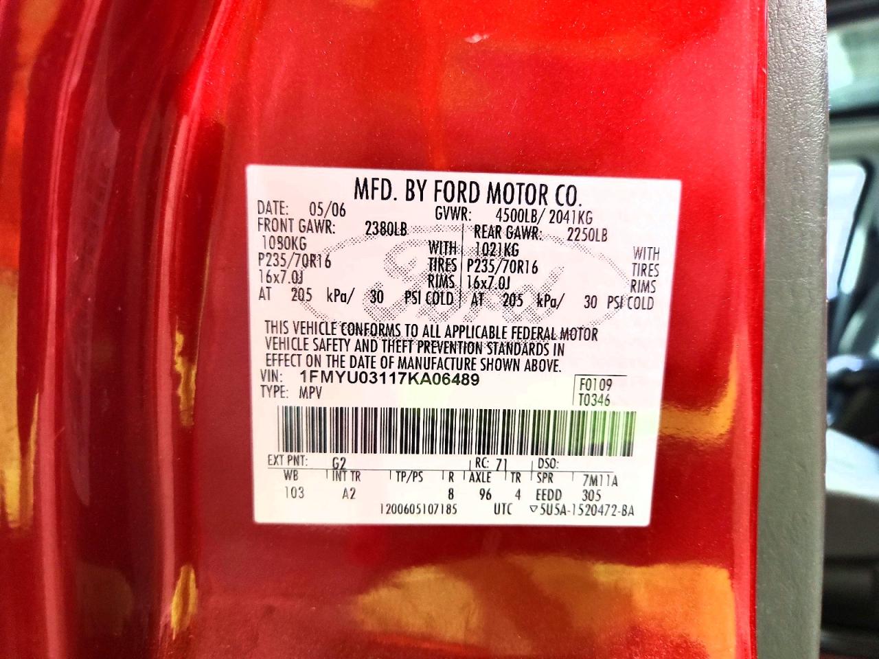 2007 Ford Escape Xlt Red vin: 1FMYU03117KA06489