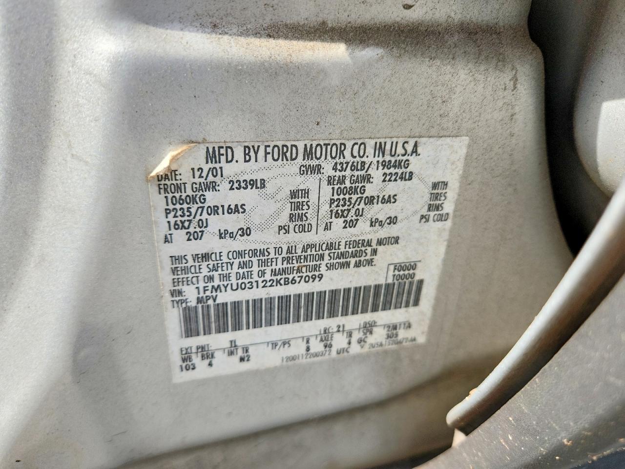 2002 Ford Escape Xlt Silver vin: 1FMYU03122KB67099