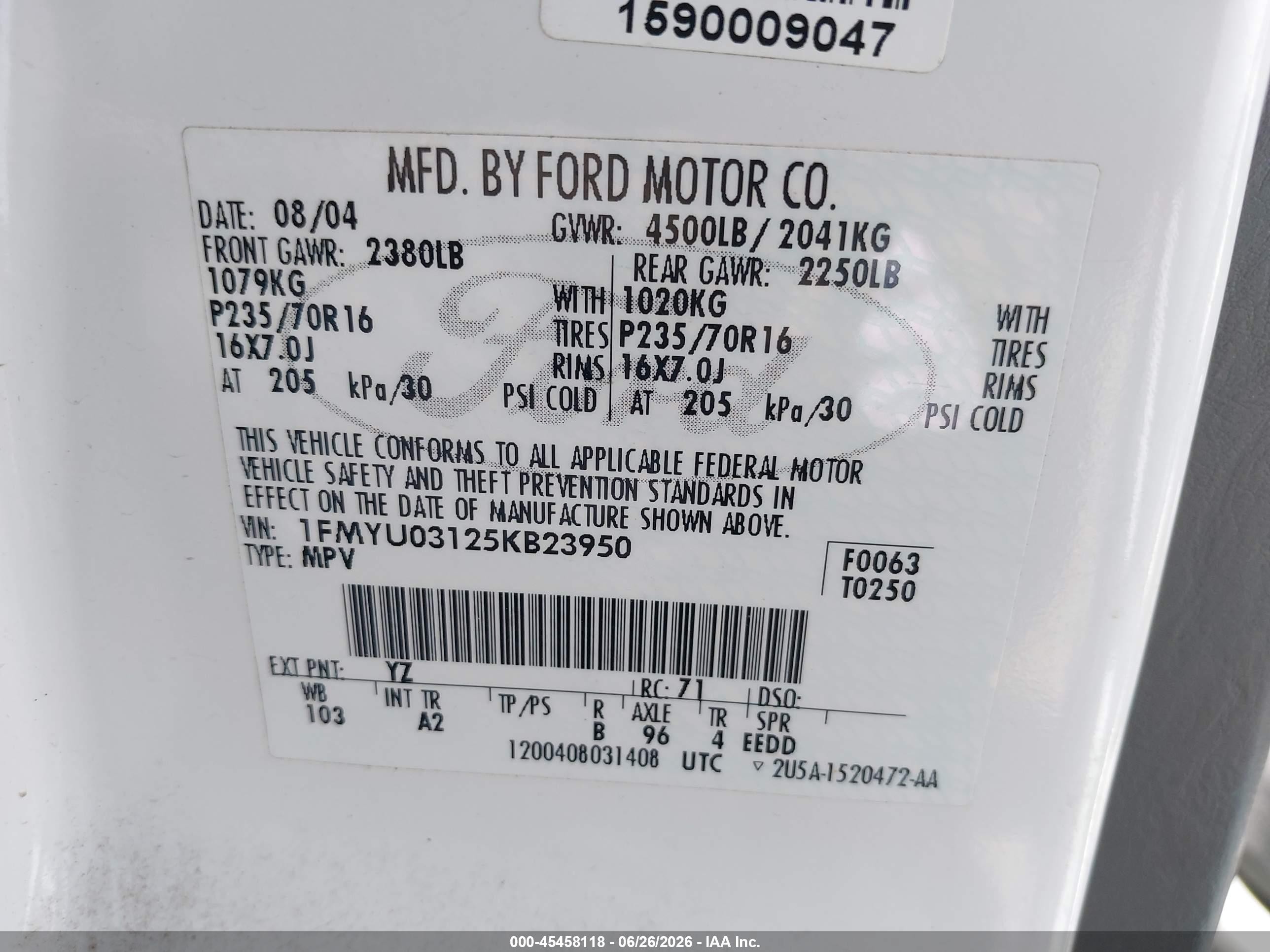 2005 Ford Escape Xlt White vin: 1FMYU03125KB23950