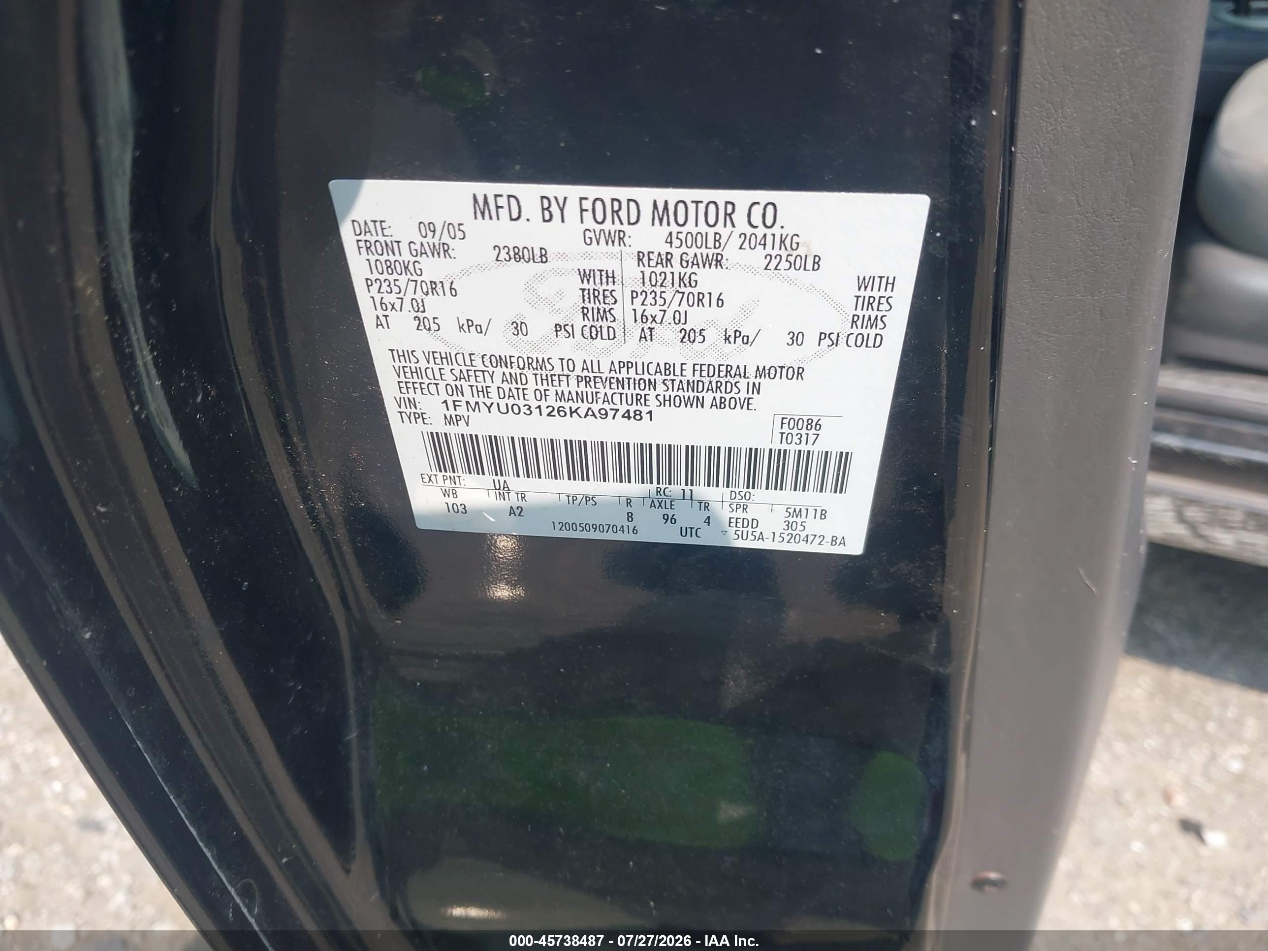 2006 Ford Escape Xlt/xlt Sport Black vin: 1FMYU03126KA97481