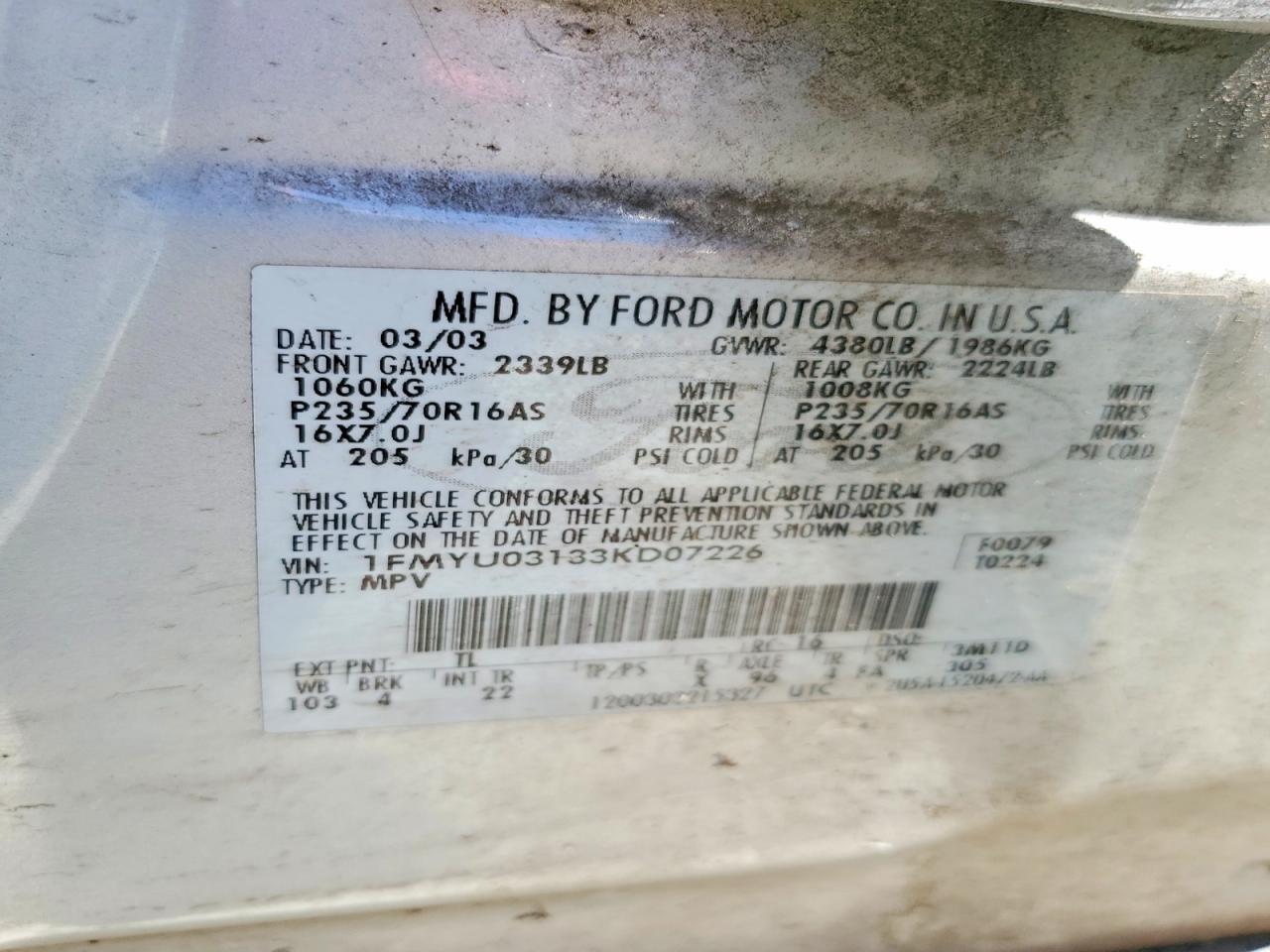 2003 Ford Escape Xlt Silver vin: 1FMYU03133KD07226