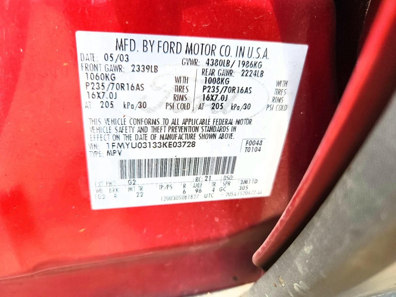 2003 Ford Escape Xlt Red vin: 1FMYU03133KE03728