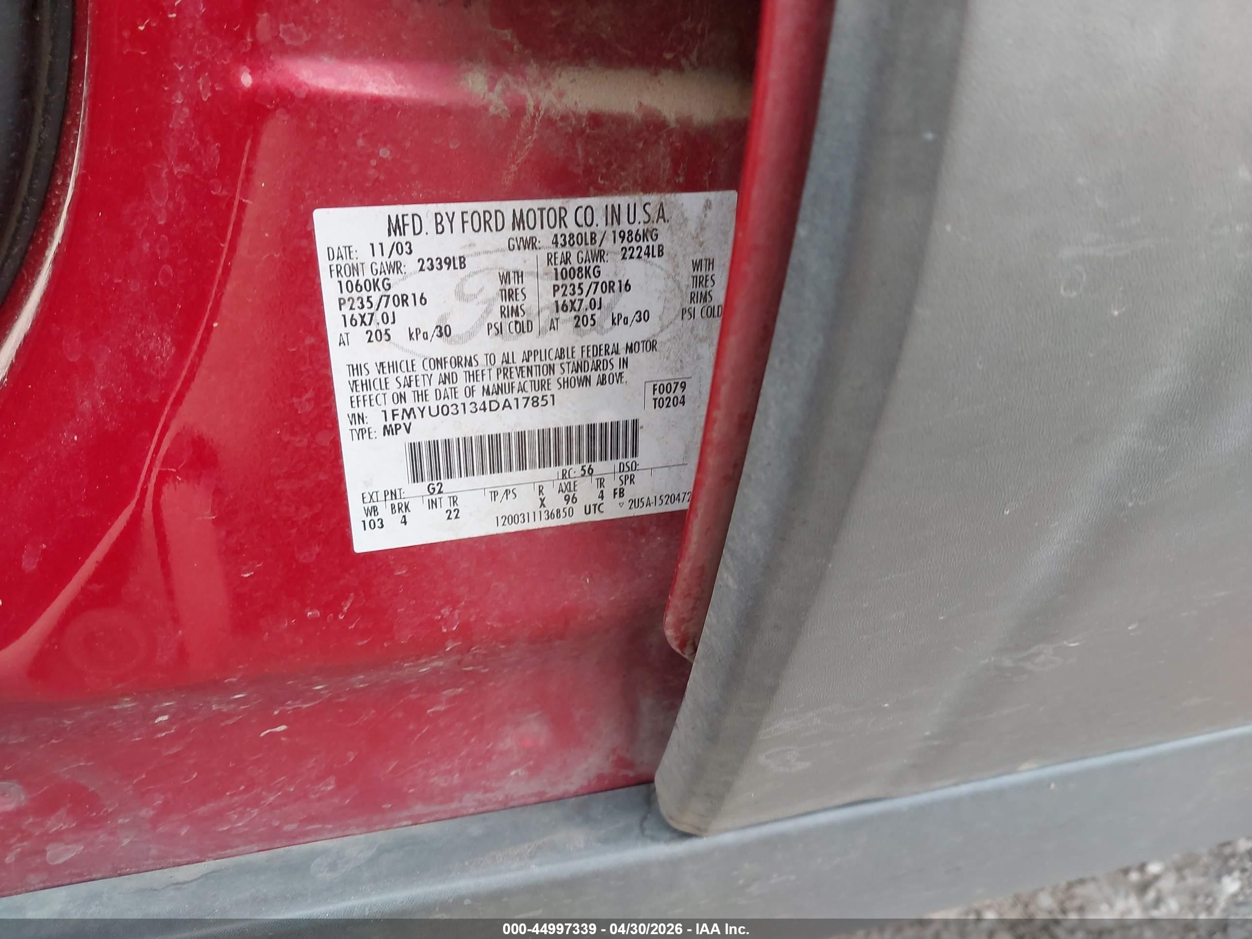 2004 Ford Escape Xlt Красный vin: 1FMYU03134DA17851