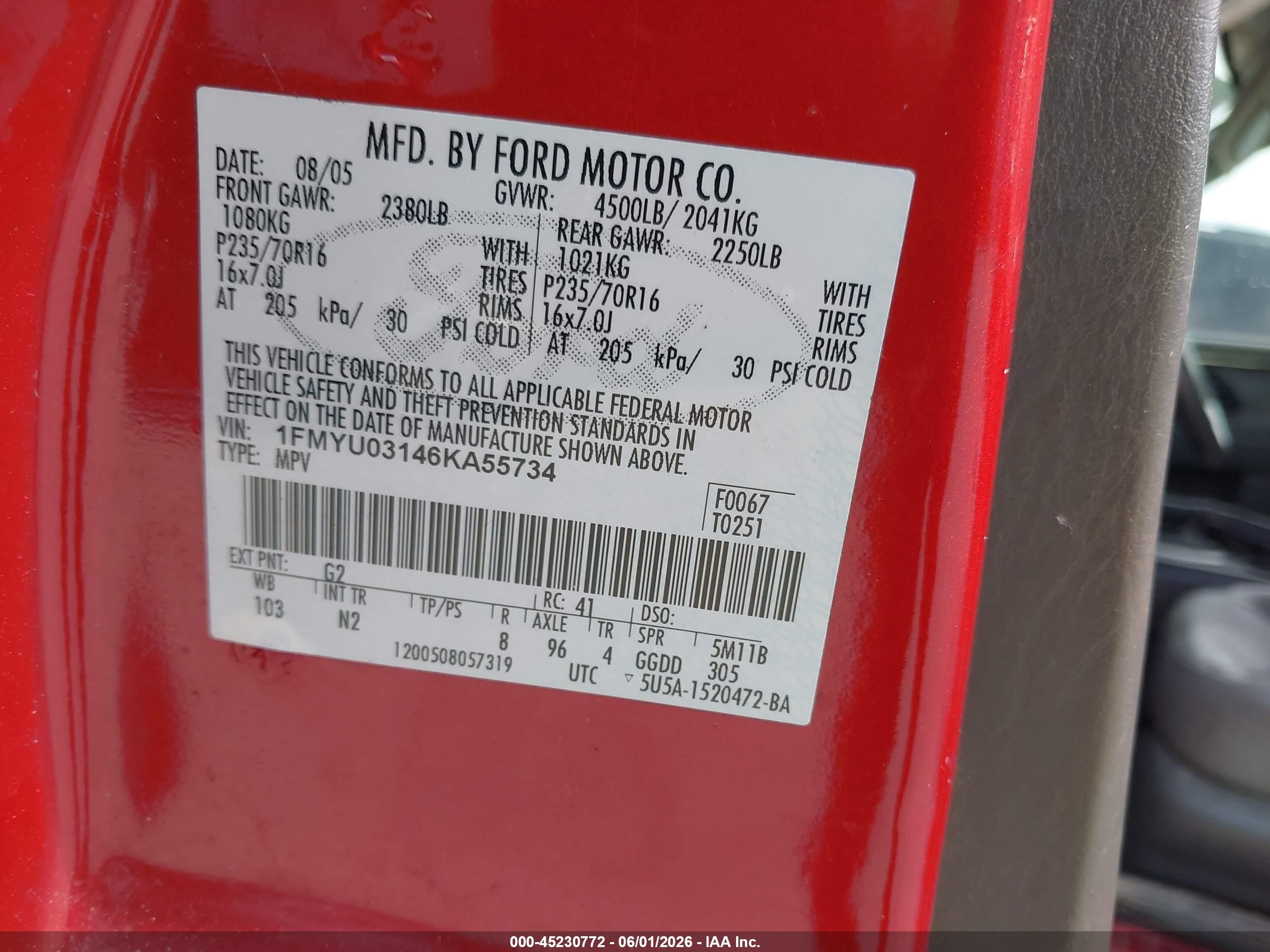2006 Ford Escape Xlt/xlt Sport Red vin: 1FMYU03146KA55734