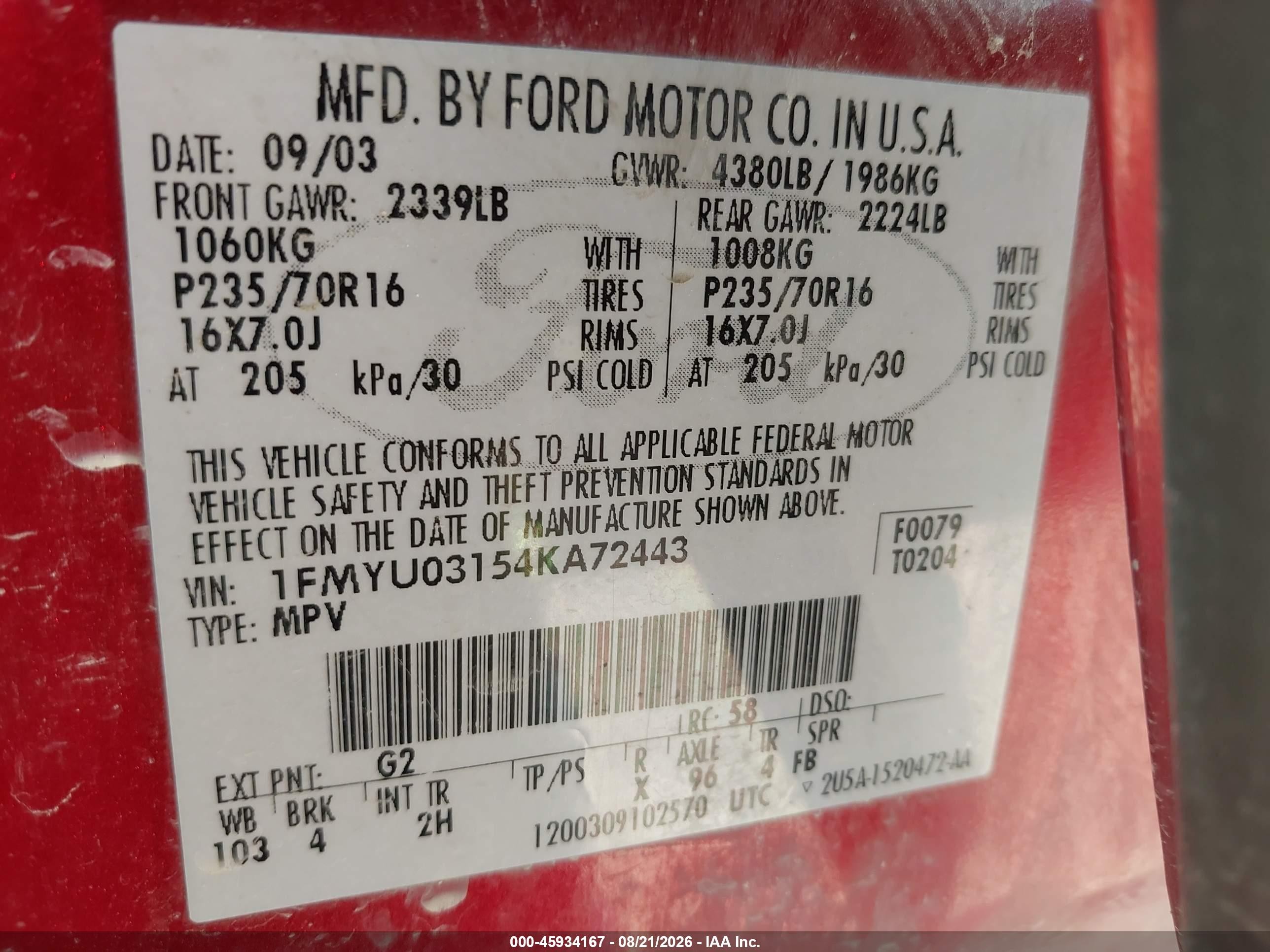 2004 Ford Escape Xlt Red vin: 1FMYU03154KA72443