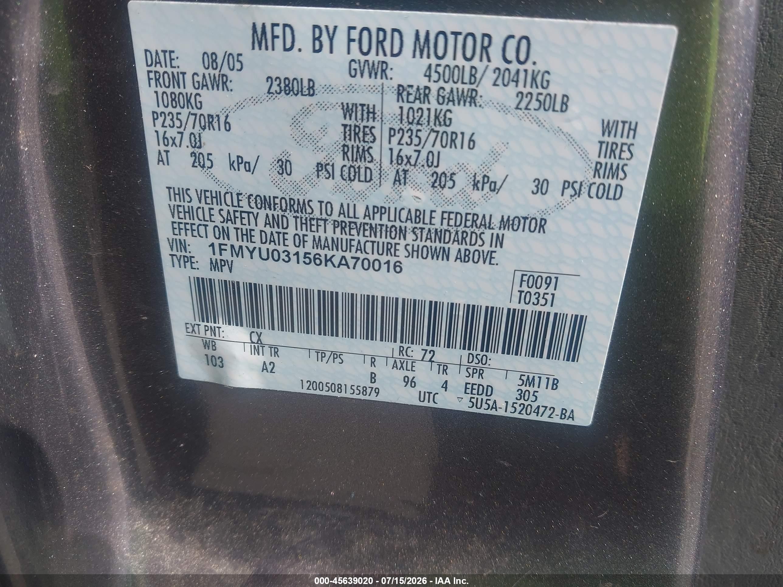 2006 Ford Escape Xlt/xlt Sport Gray vin: 1FMYU03156KA70016