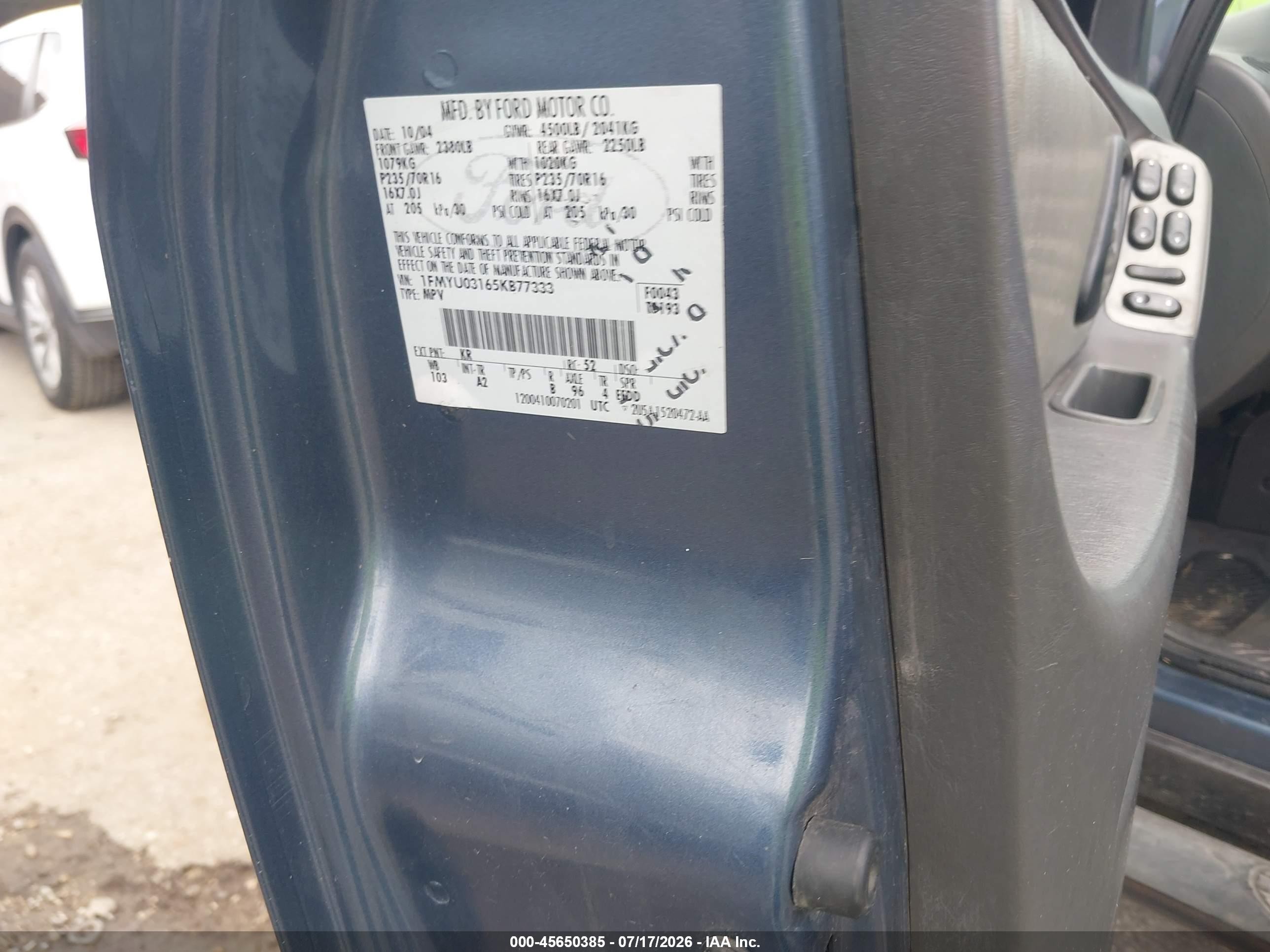 2005 Ford Escape Xlt Синий vin: 1FMYU03165KB77333