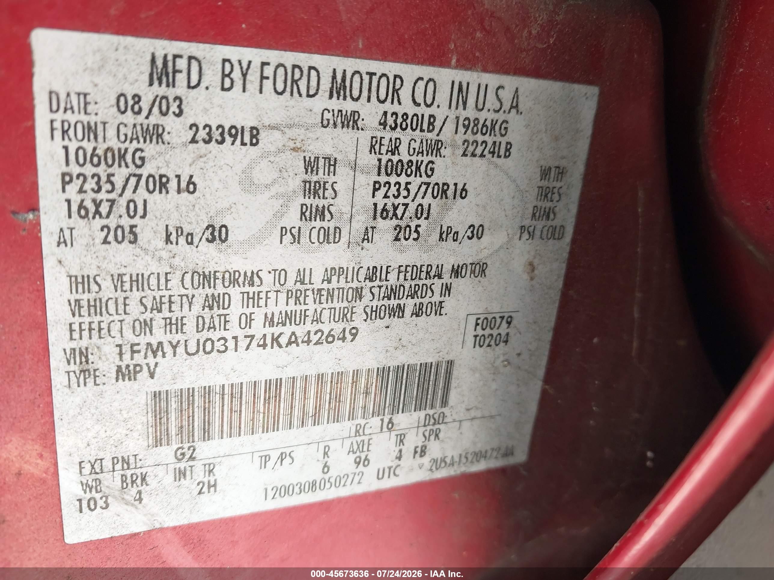 2004 Ford Escape Xlt Red vin: 1FMYU03174KA42649