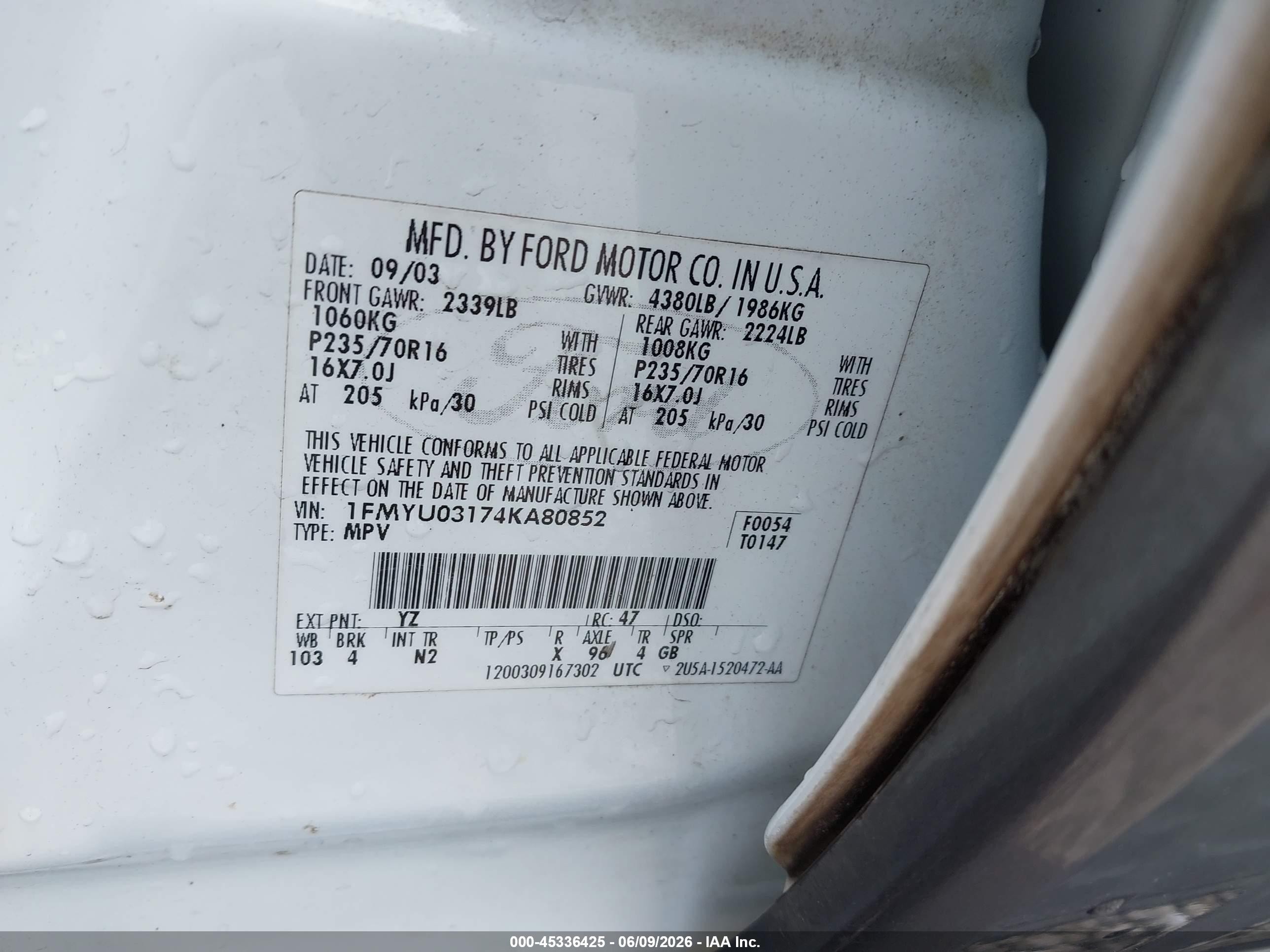 2004 Ford Escape Xlt White vin: 1FMYU03174KA80852