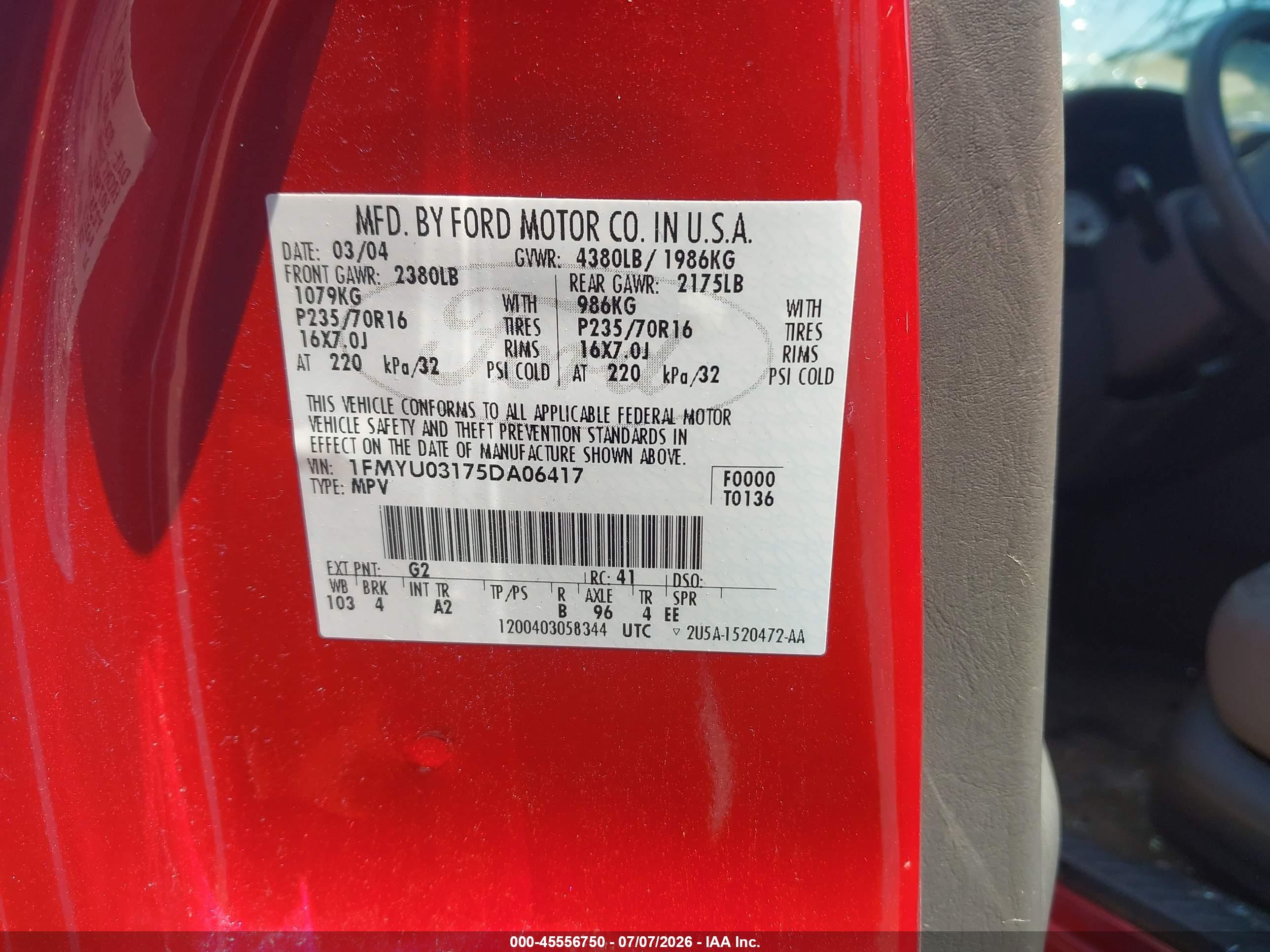 2005 Ford Escape Xlt Red vin: 1FMYU03175DA06417