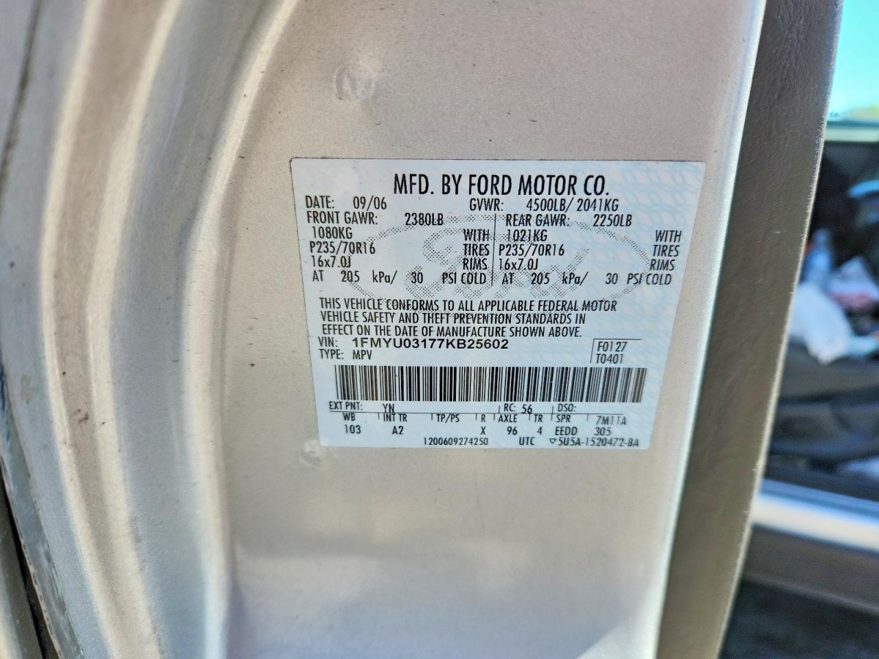 2007 Ford Escape Xlt Silver vin: 1FMYU03177KB25602
