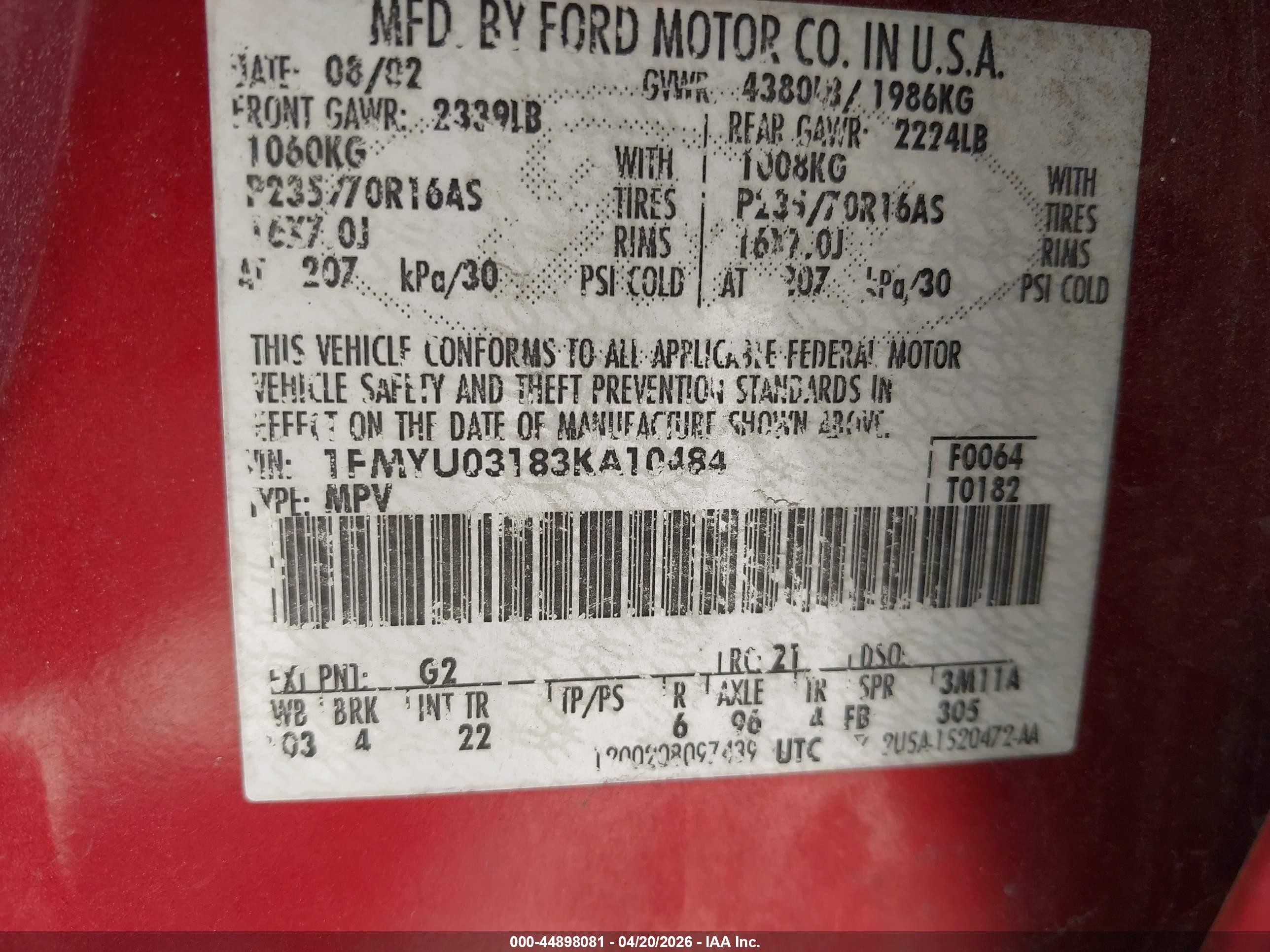 2003 Ford Escape Xlt Red vin: 1FMYU03183KA10484