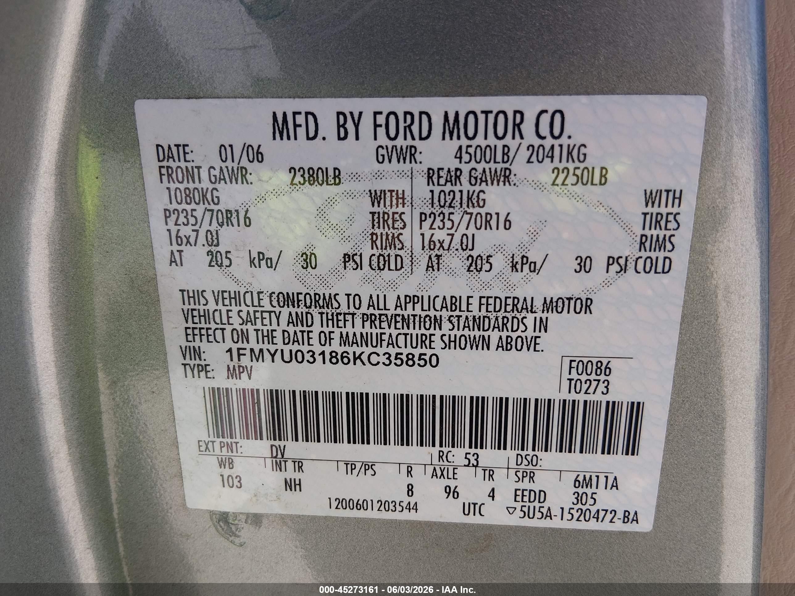 2006 Ford Escape Xlt/xlt Sport Серый vin: 1FMYU03186KC35850