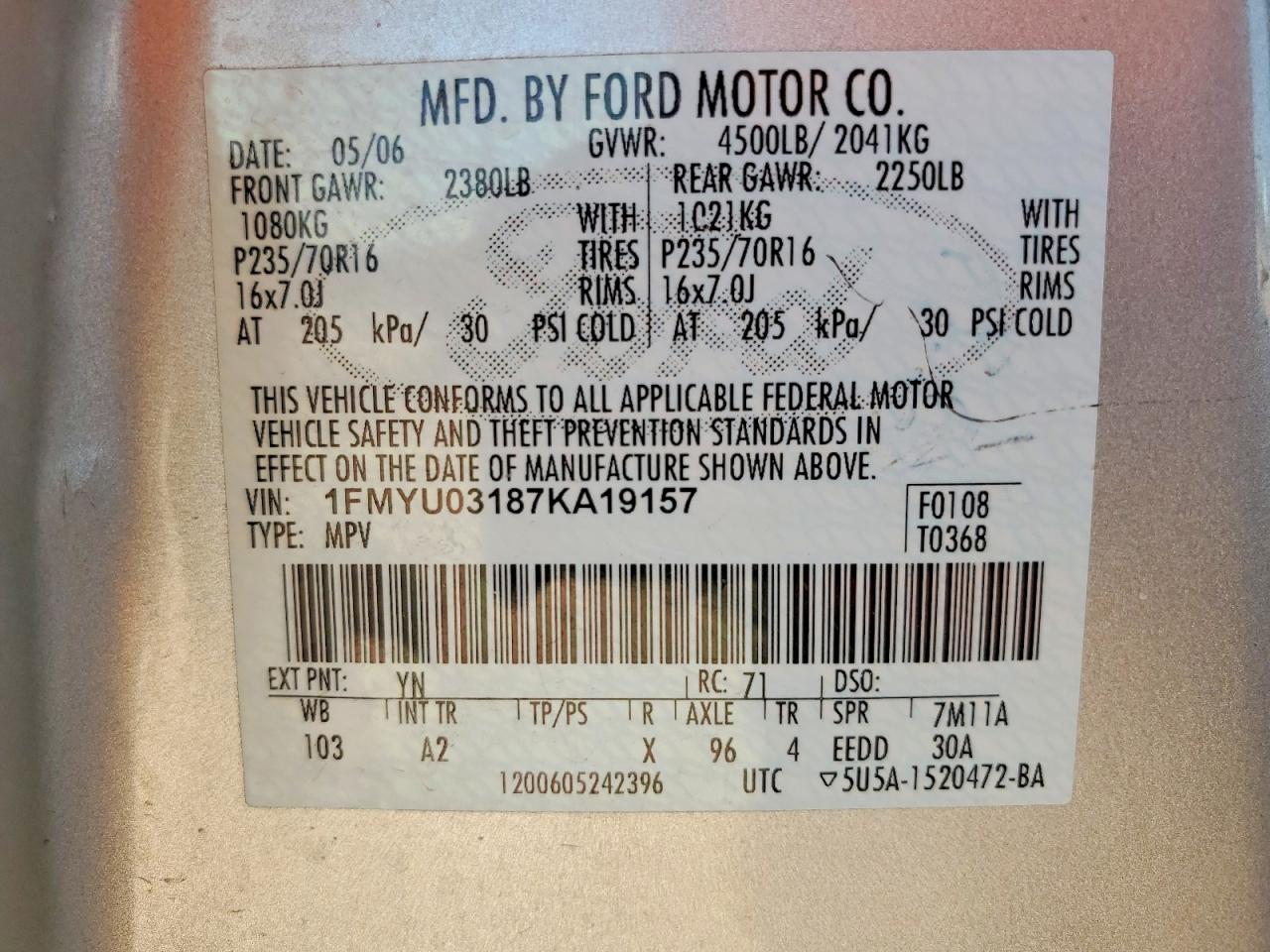 2007 Ford Escape Xlt Silver vin: 1FMYU03187KA19157