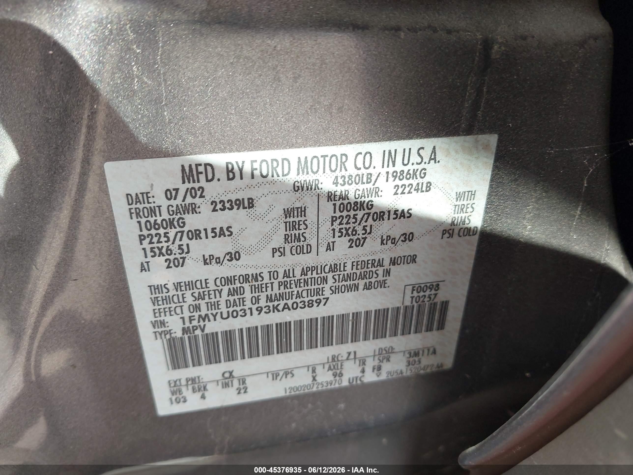 2003 Ford Escape Xlt Gray vin: 1FMYU03193KA03897