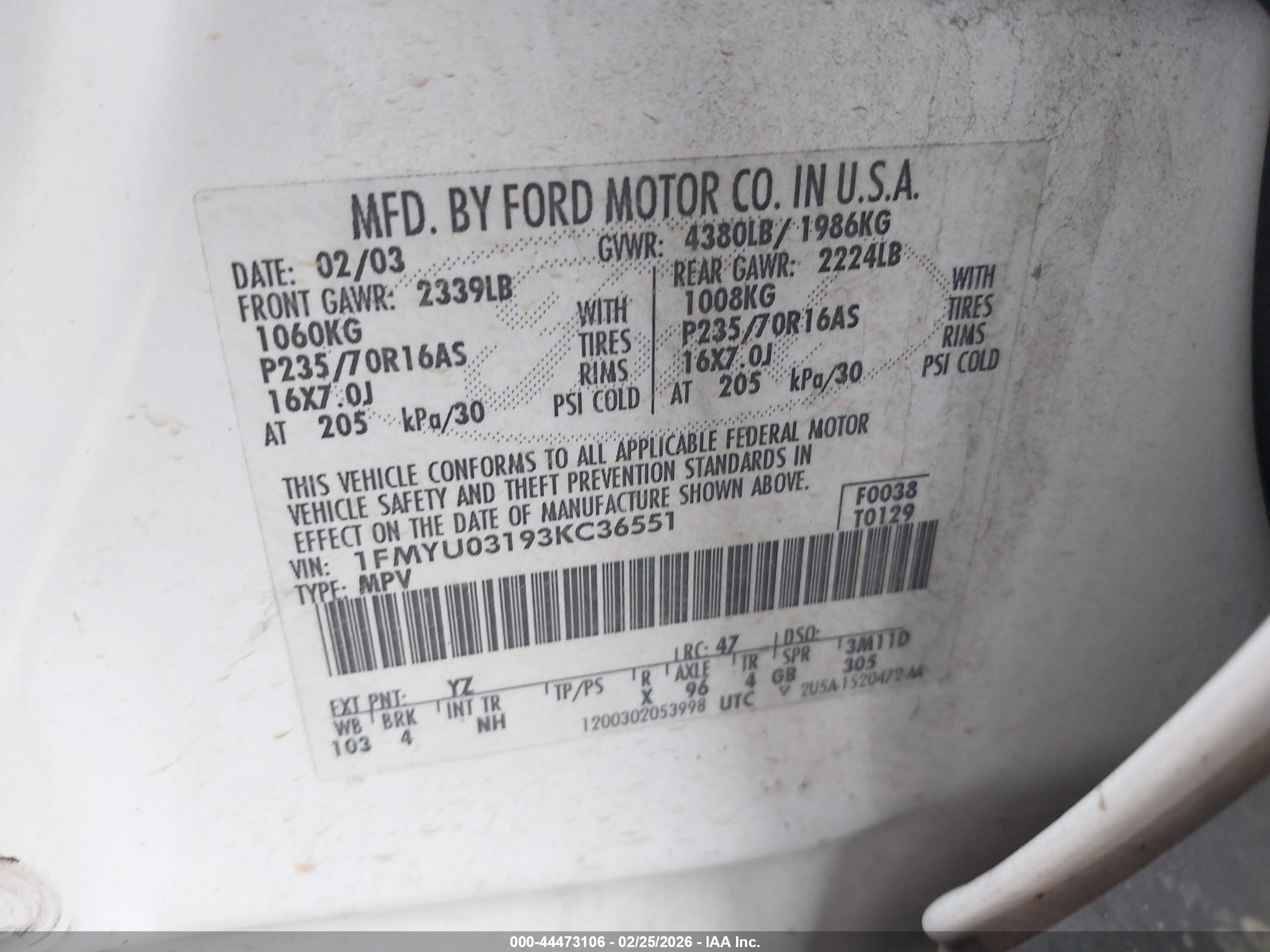 2003 Ford Escape Xlt White vin: 1FMYU03193KC36551