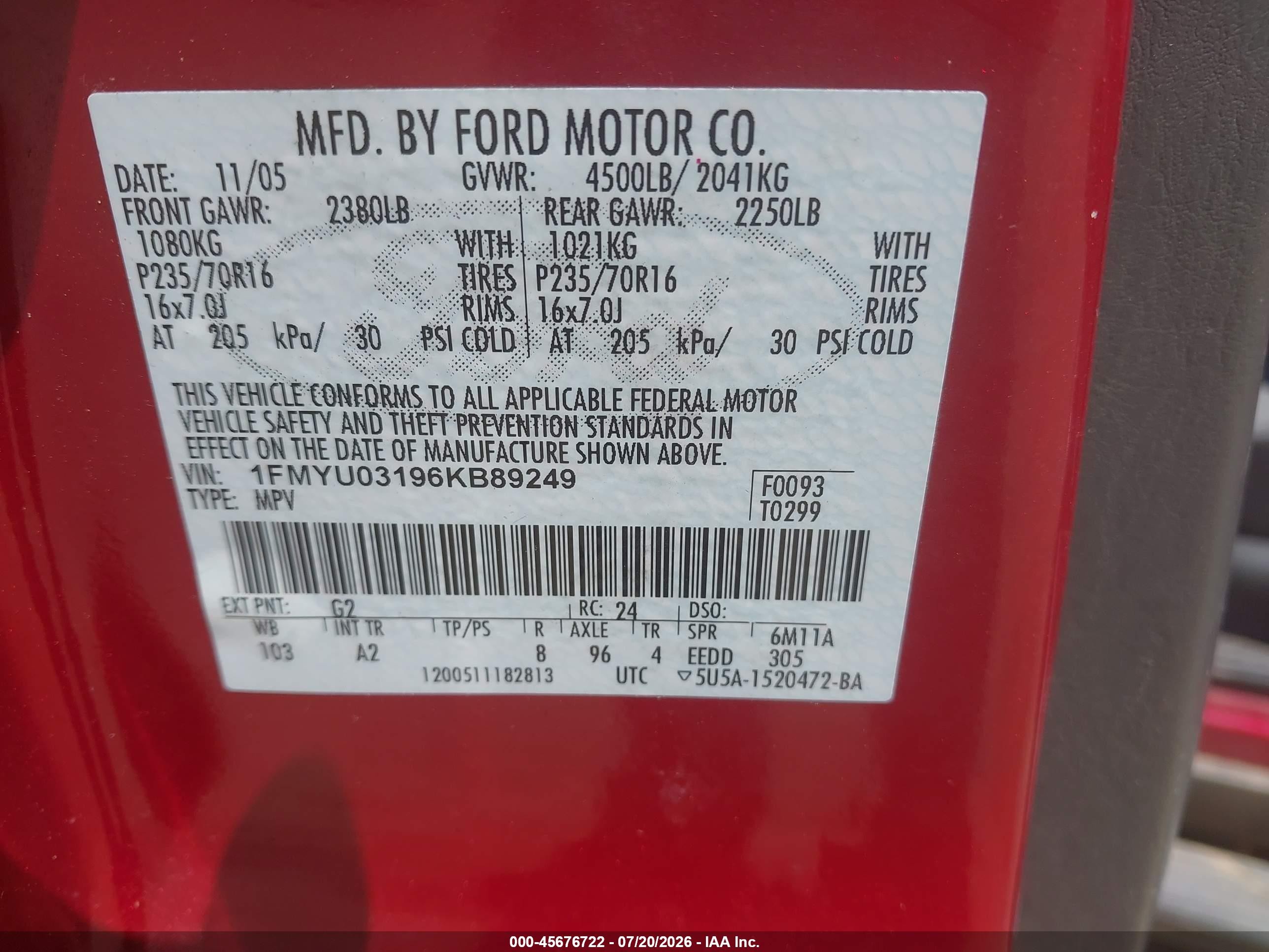 2006 Ford Escape Xlt/xlt Sport Красный vin: 1FMYU03196KB89249
