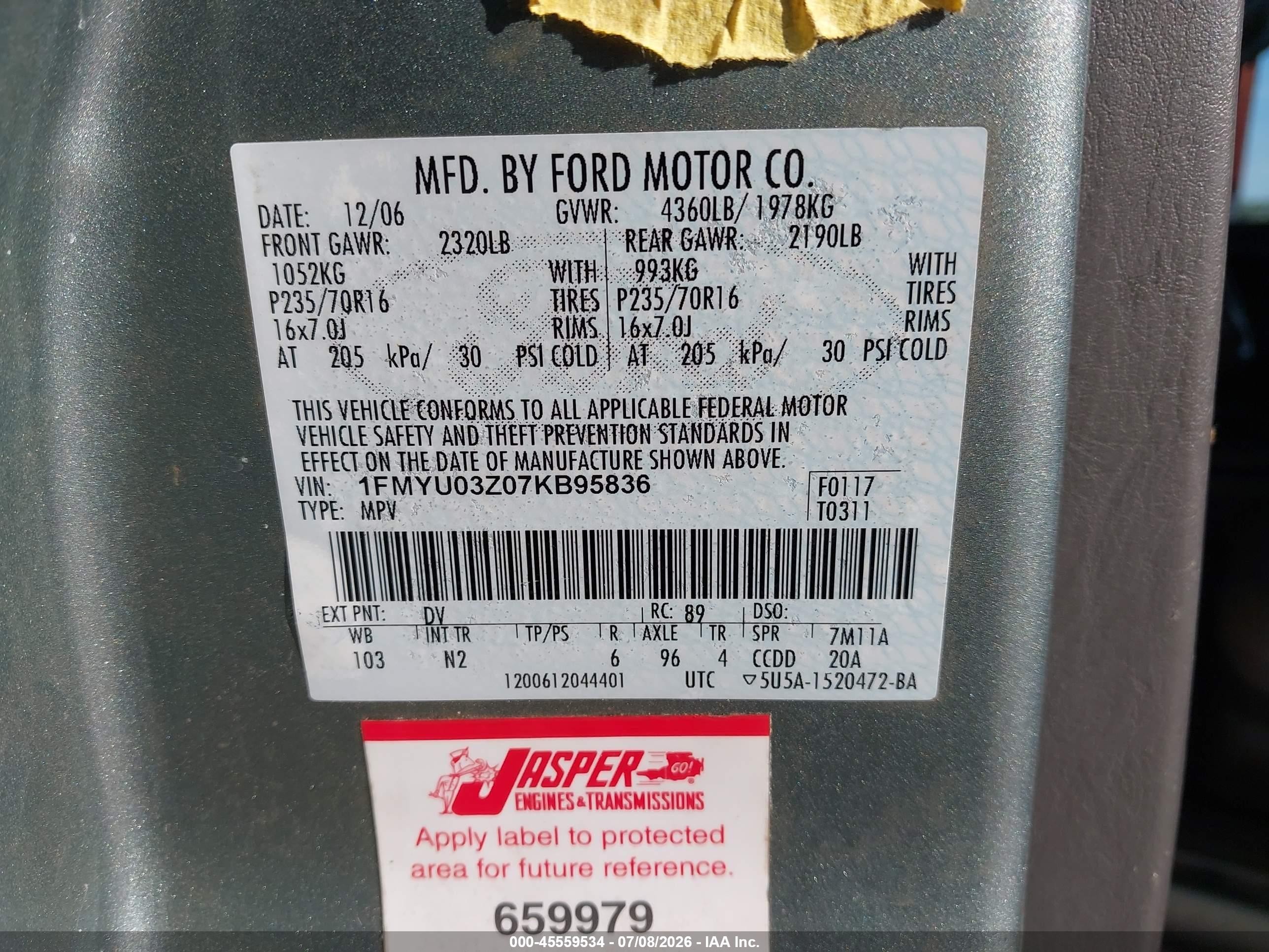 2007 Ford Escape Xlt Зеленый vin: 1FMYU03Z07KB95836