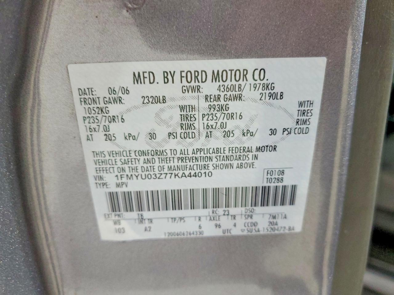 2007 Ford Escape Xlt Silver vin: 1FMYU03Z77KA44010